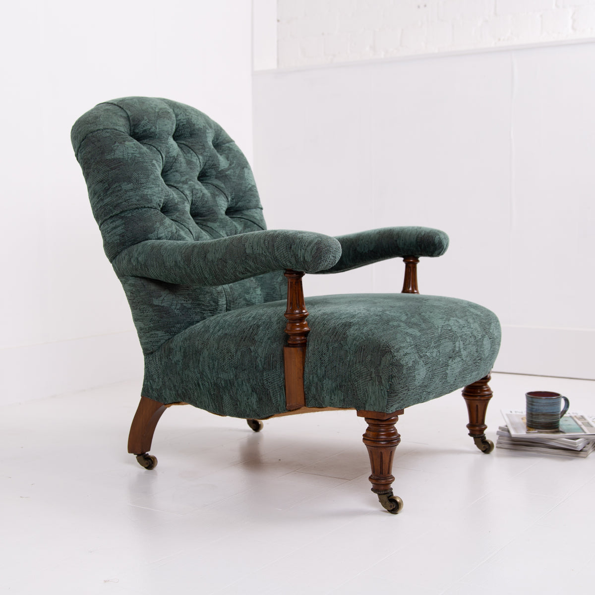 Antique Walnut Open Library Armchair 1870