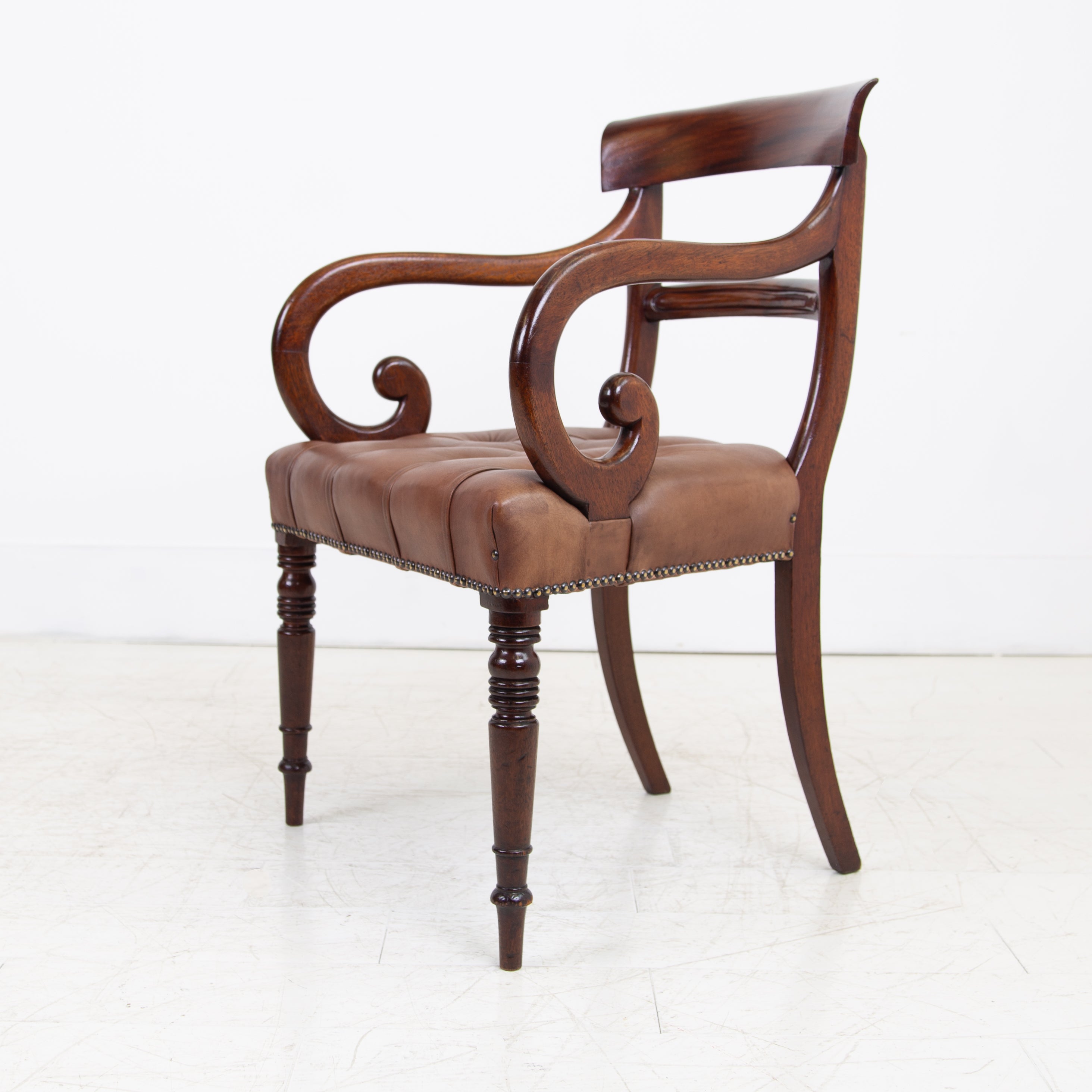 Antique Scroll Armchair Leather Seat C.1860 We Have 2