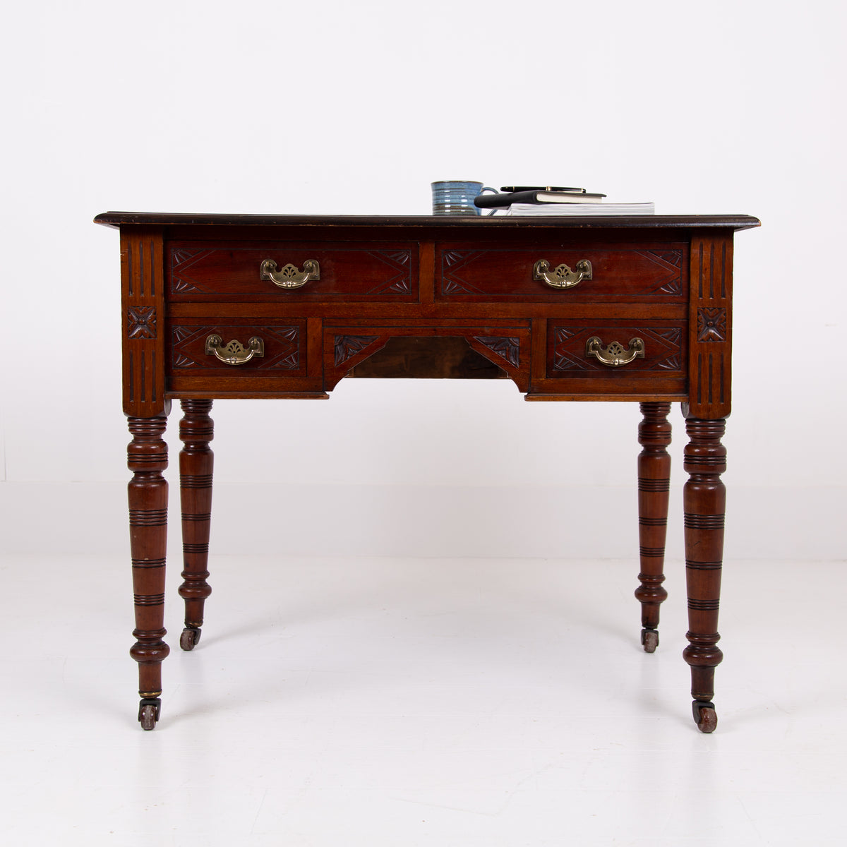 Antique Victorian 4 Drawer Writing Desk with Leather Top c1890