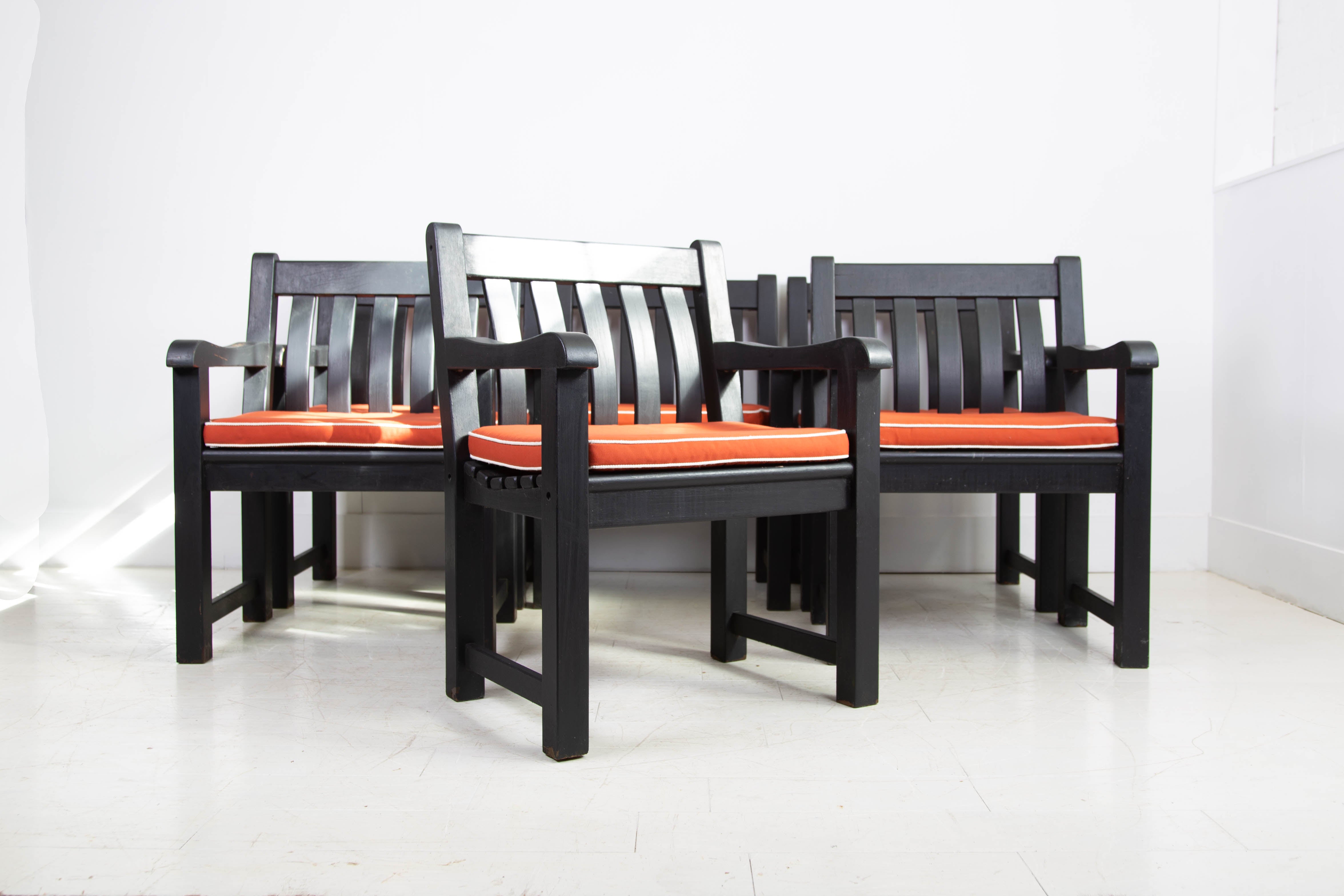 Set of 6 Quality Painted Teak Garden Seats