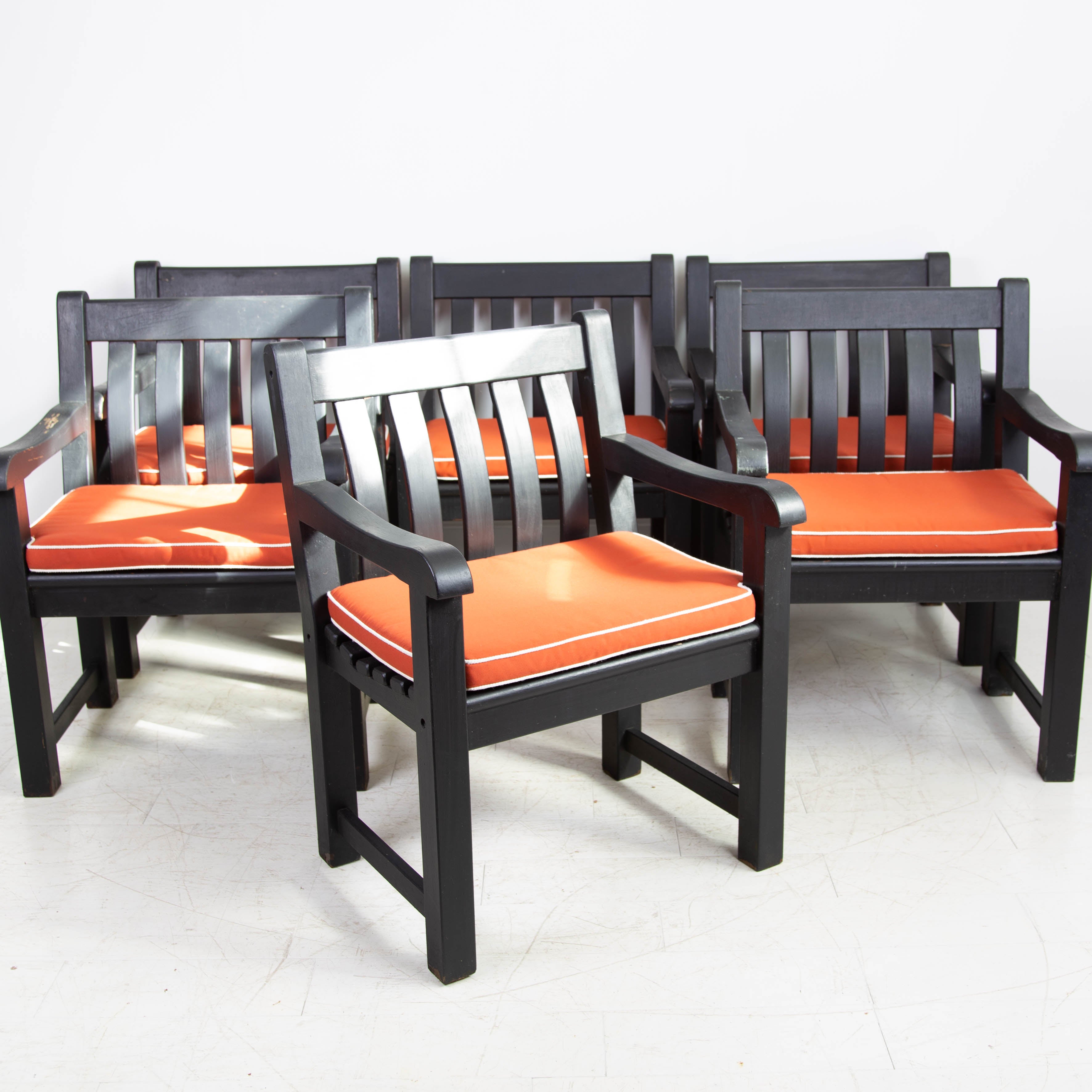 Set of 6 Quality Painted Teak Garden Seats
