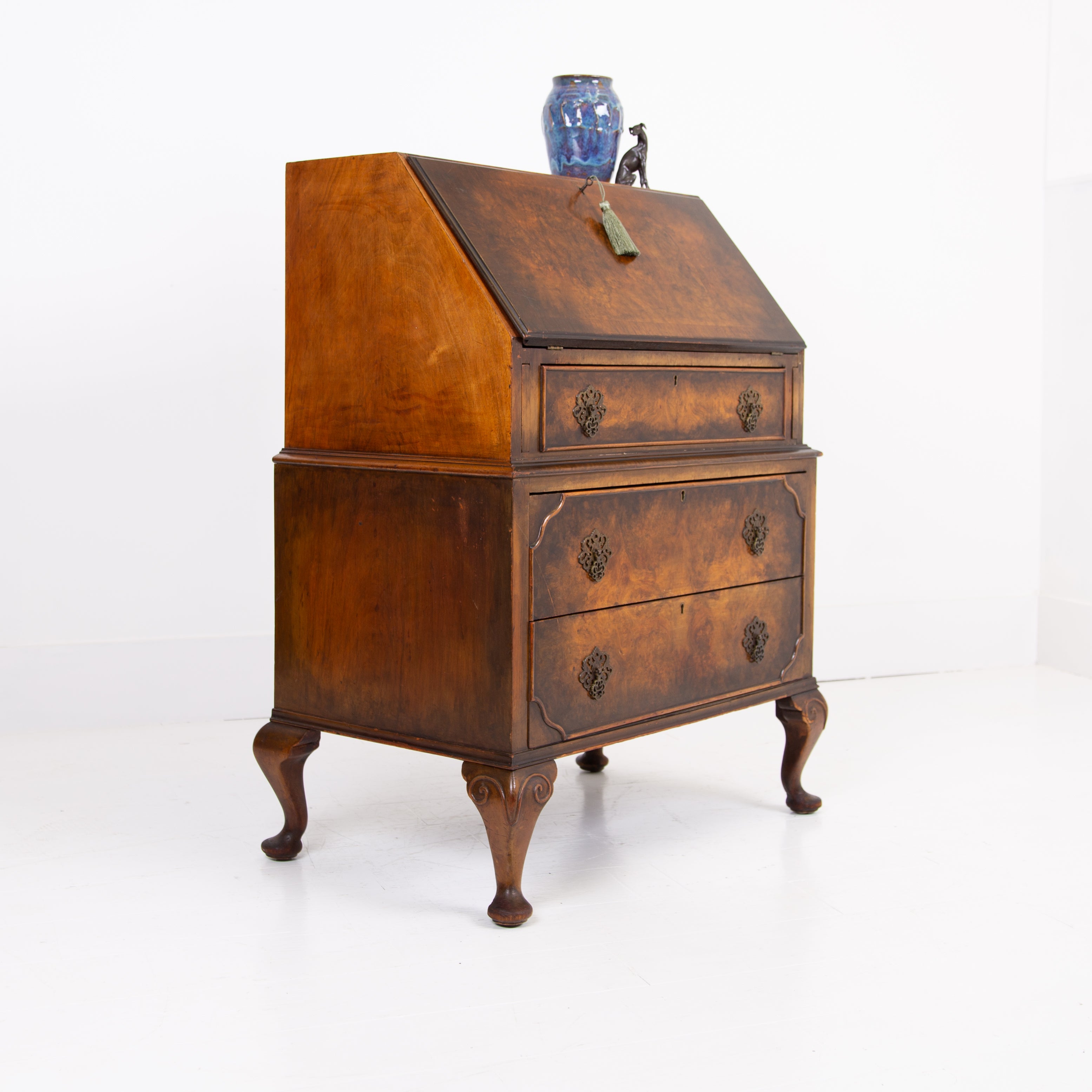 1920s Walnut 3 Drawer Bureau Desk