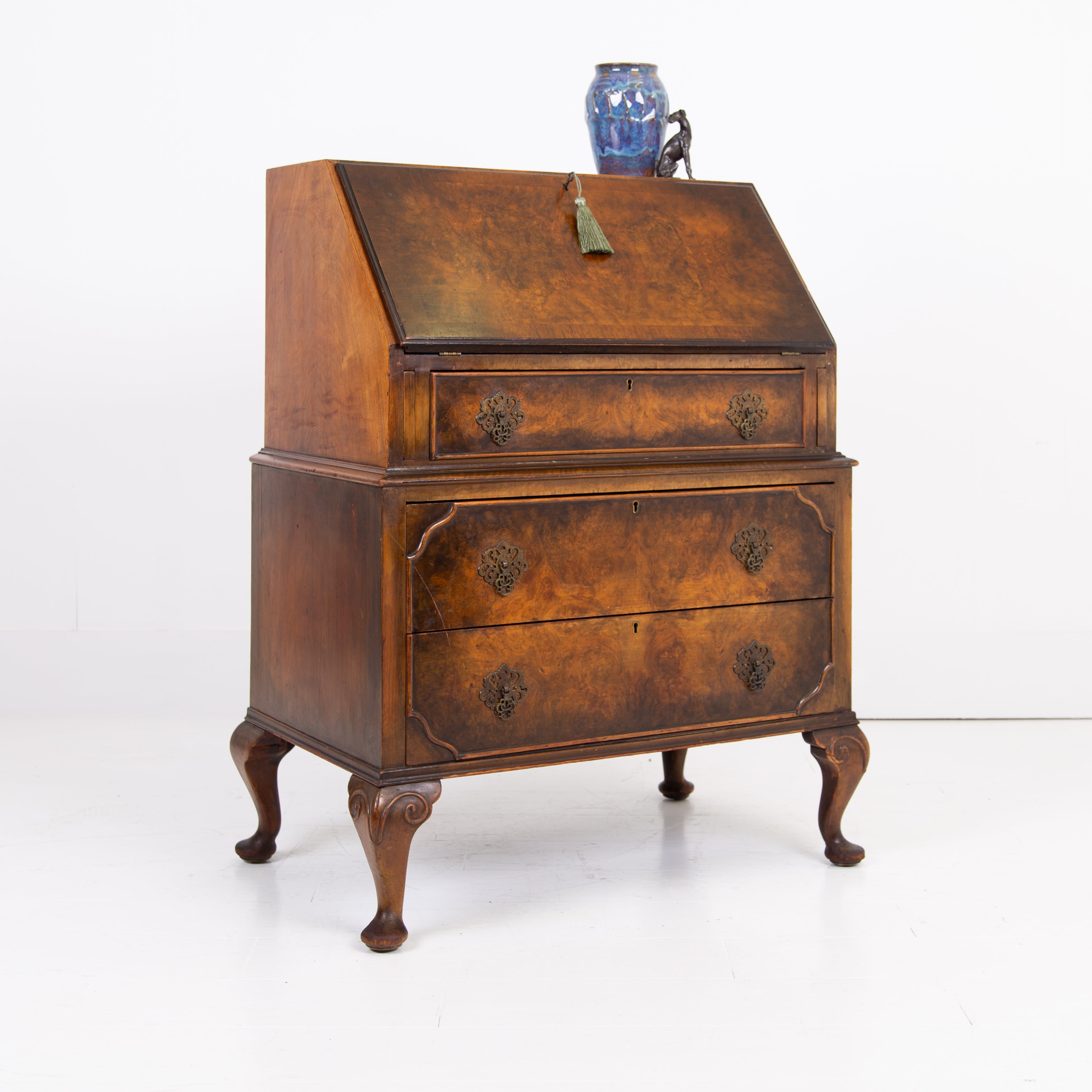 1920s Walnut 3 Drawer Bureau Desk