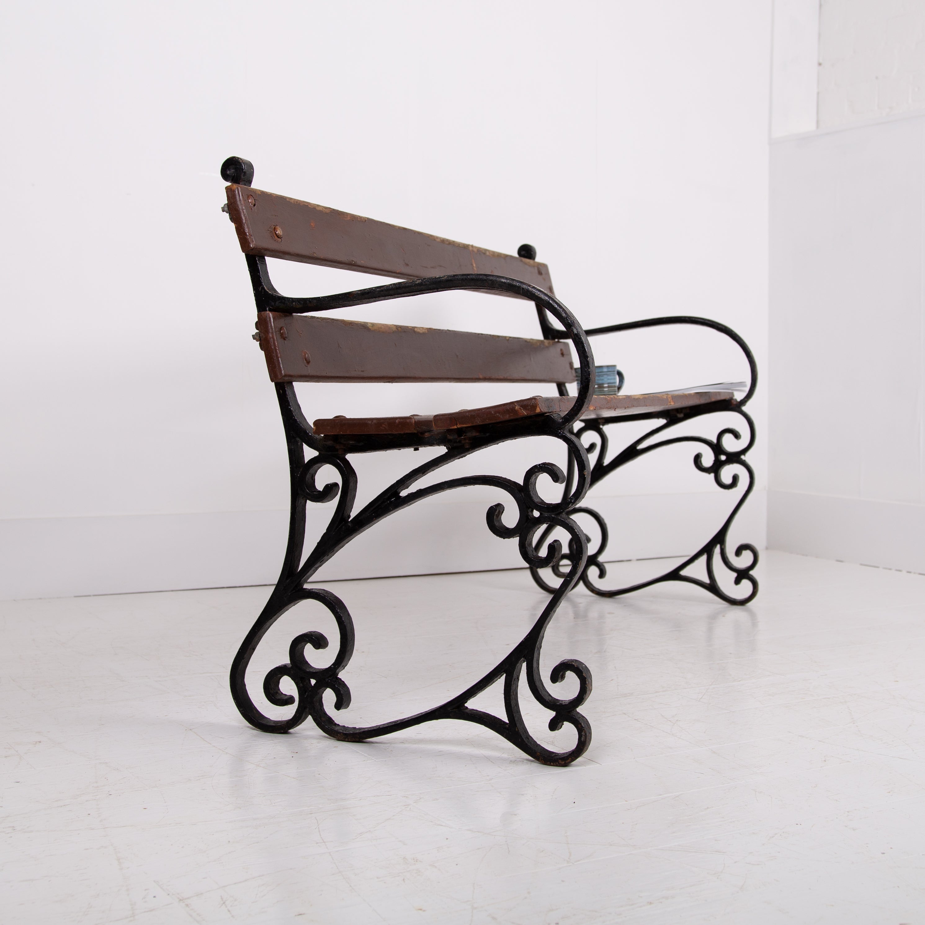 Ornate Decorative Iron Garden Bench Seat C1920
