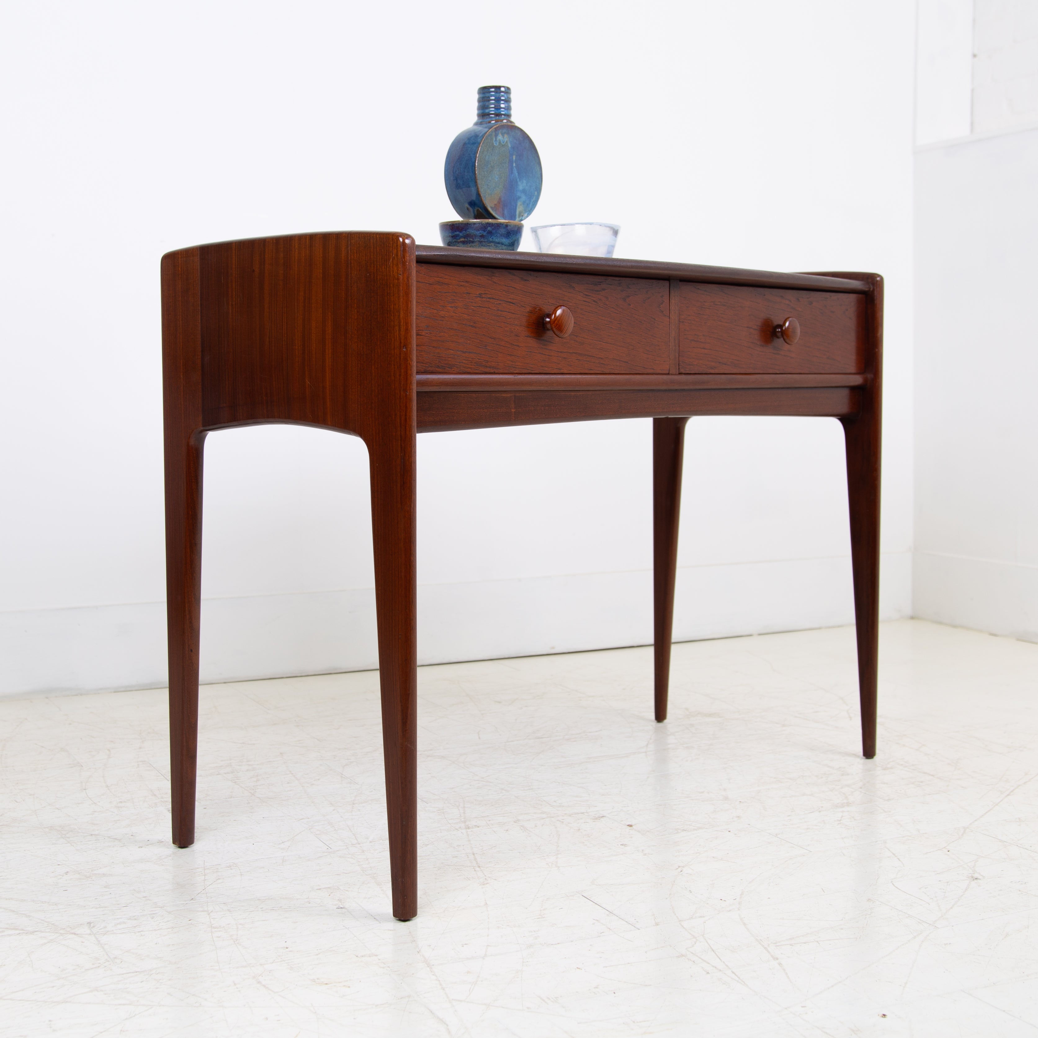Mid Century Teak 2 Drawer Console Table Desk by A Younger