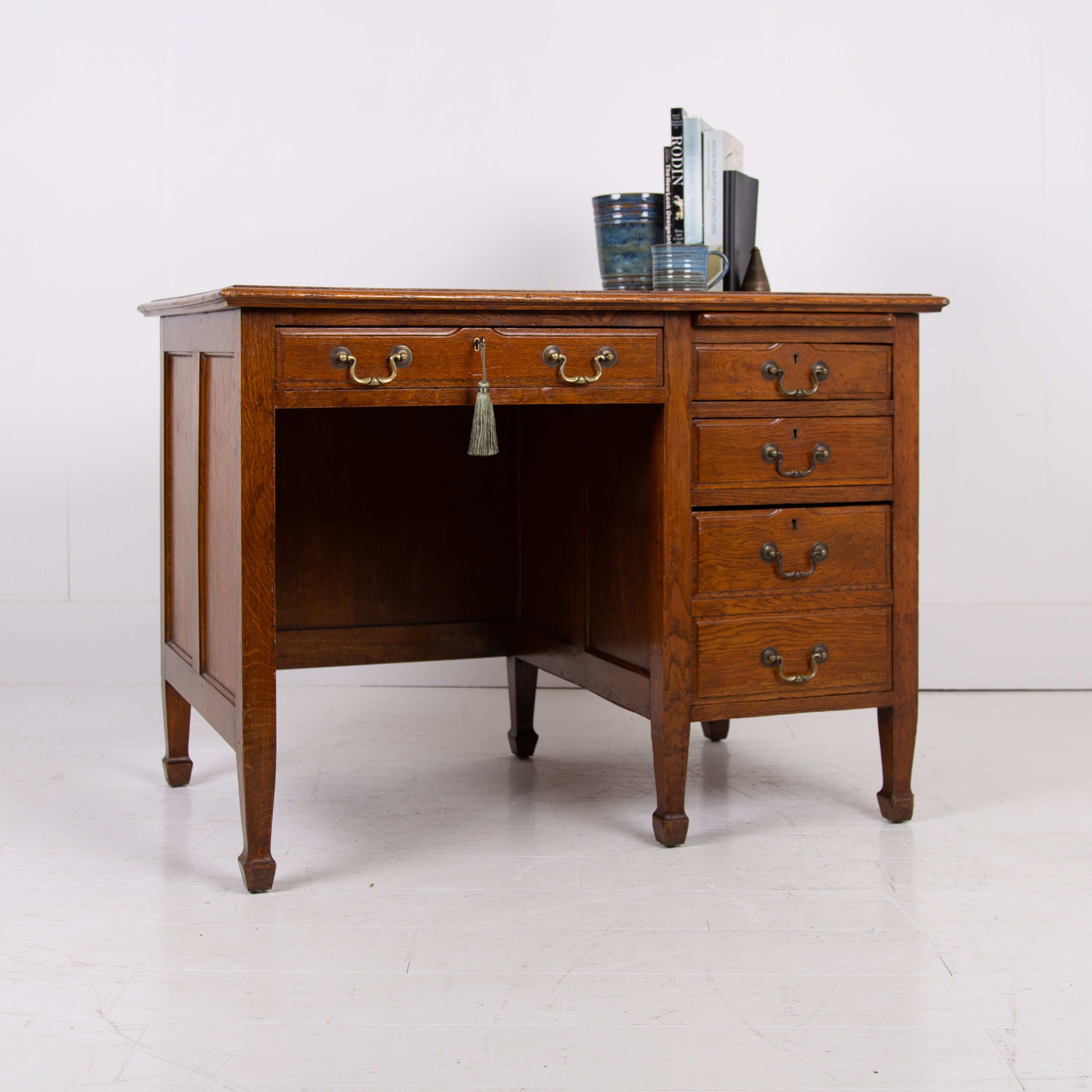 A Handsome Golden Oak Single Pedestal Desk C1910
