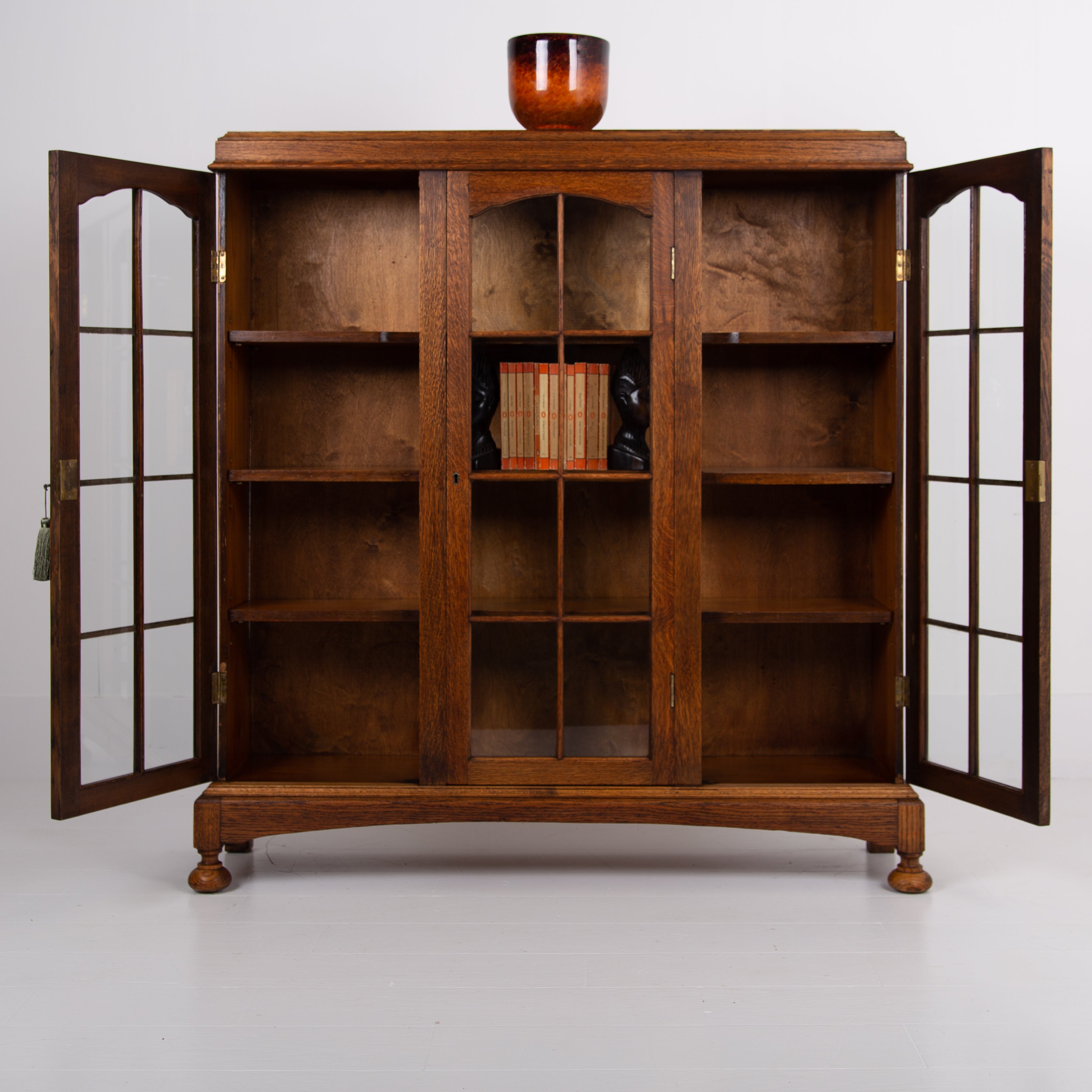 Handsome English Oak Glazed Bookcase Cabinet C1920