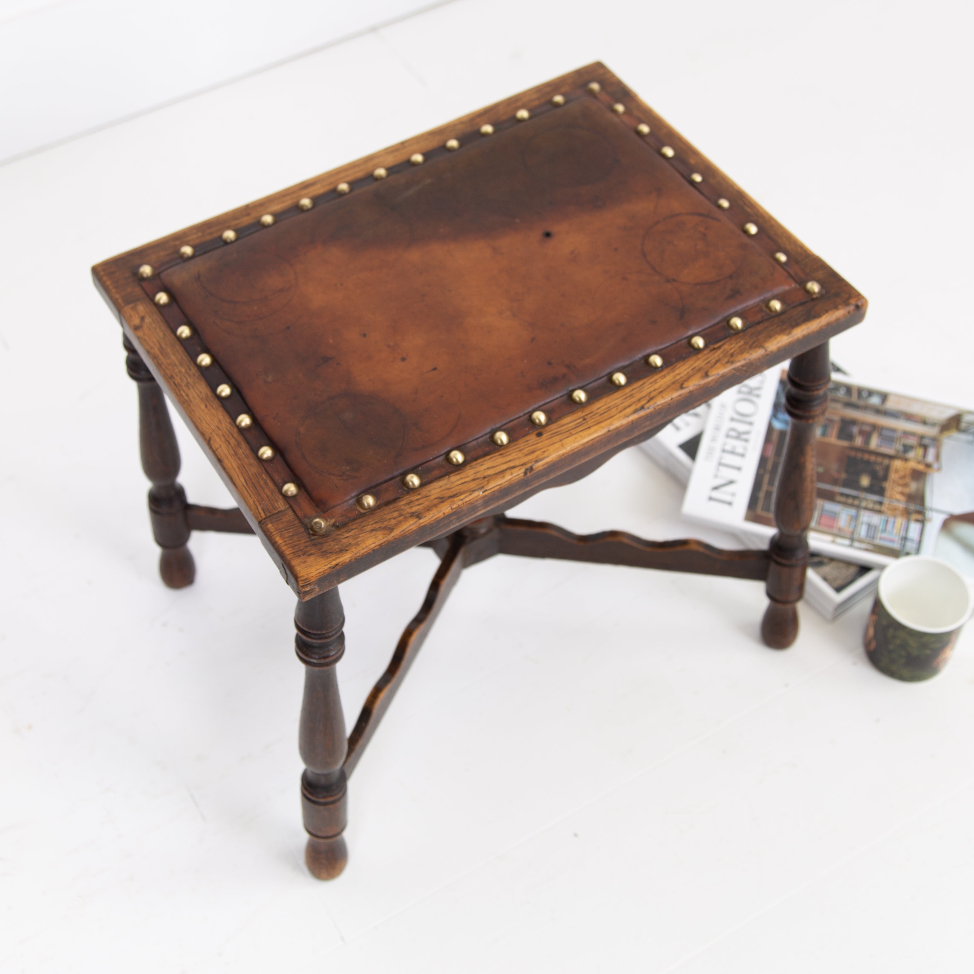 Charming Little Arts and Crafts Oak Stool C1910