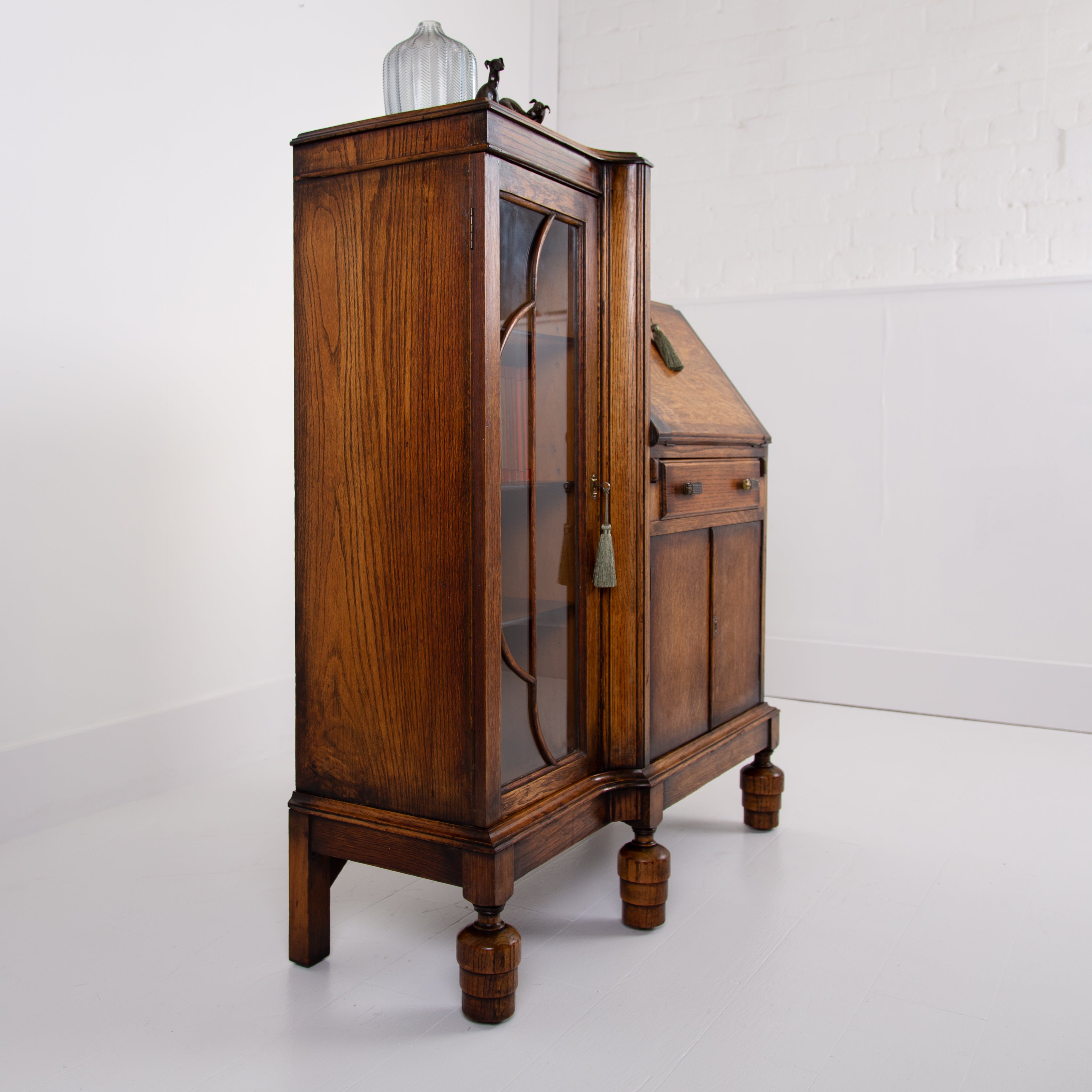A Most Handsome Art Deco Oak Bureau Bookcase C1930