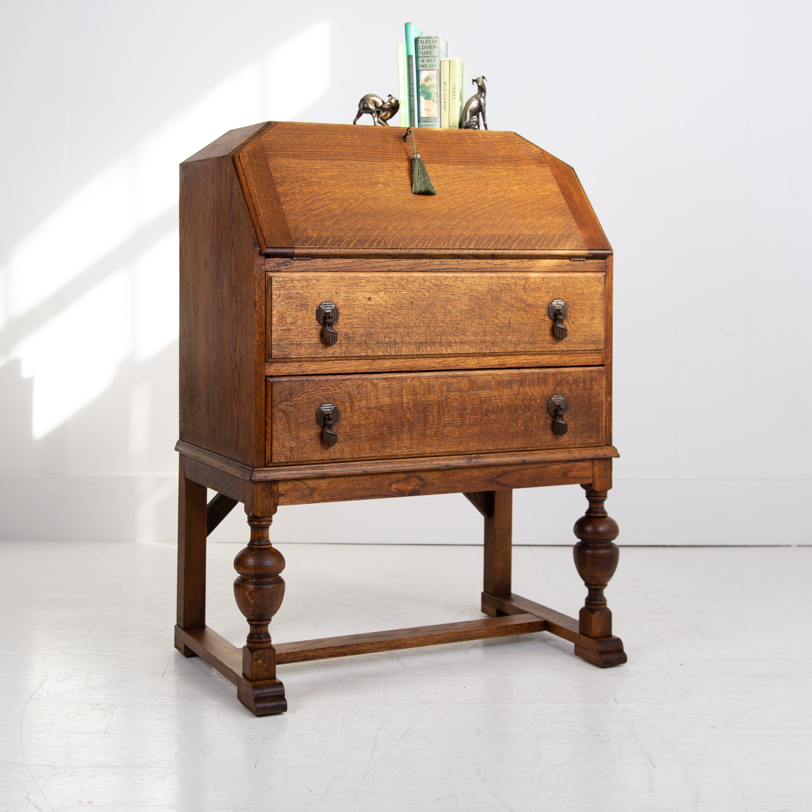 Handsome English Oak 2 Drawer Bureau Desk C1920