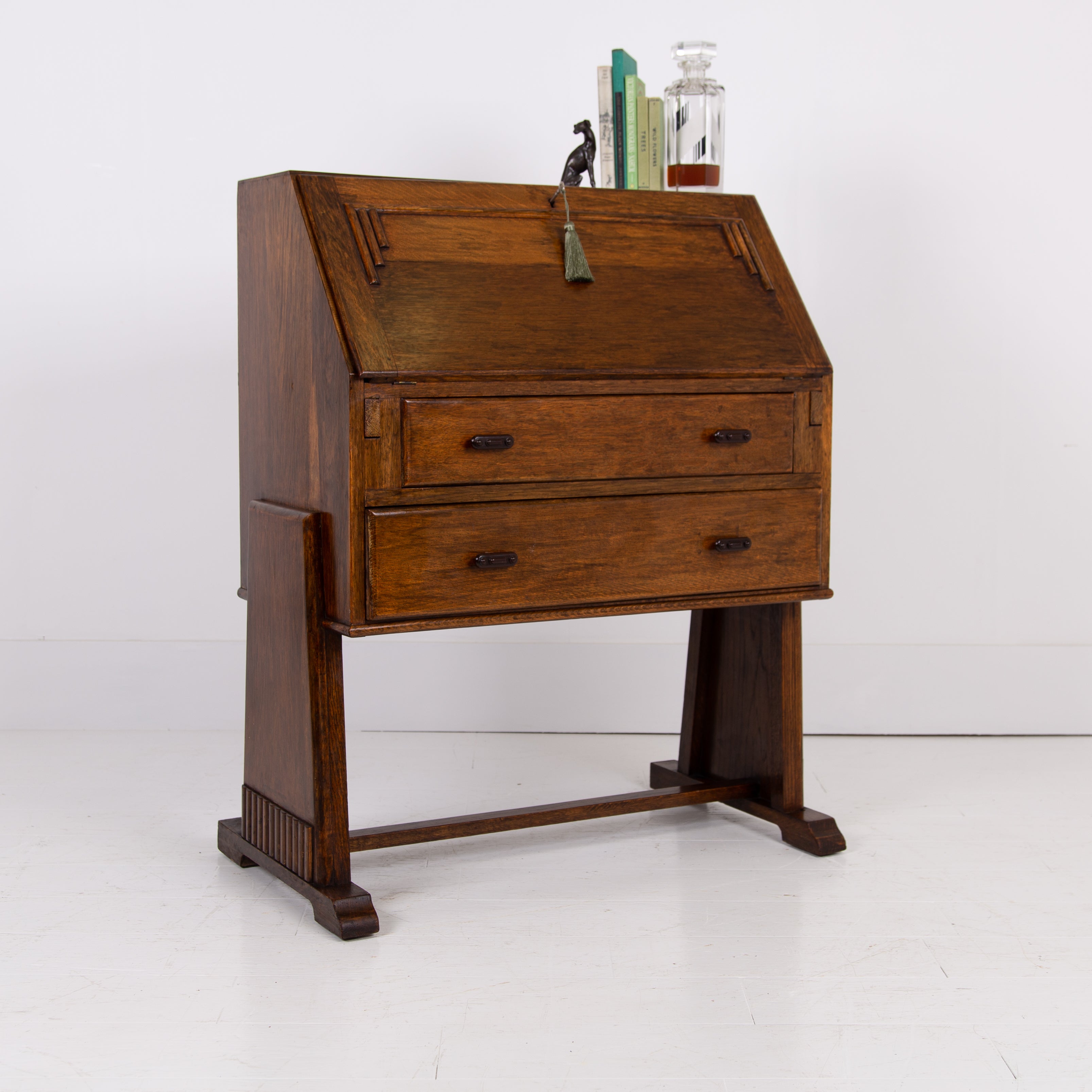 Striking Looking Oak Art Deco 2 Drawer Bureau C1930
