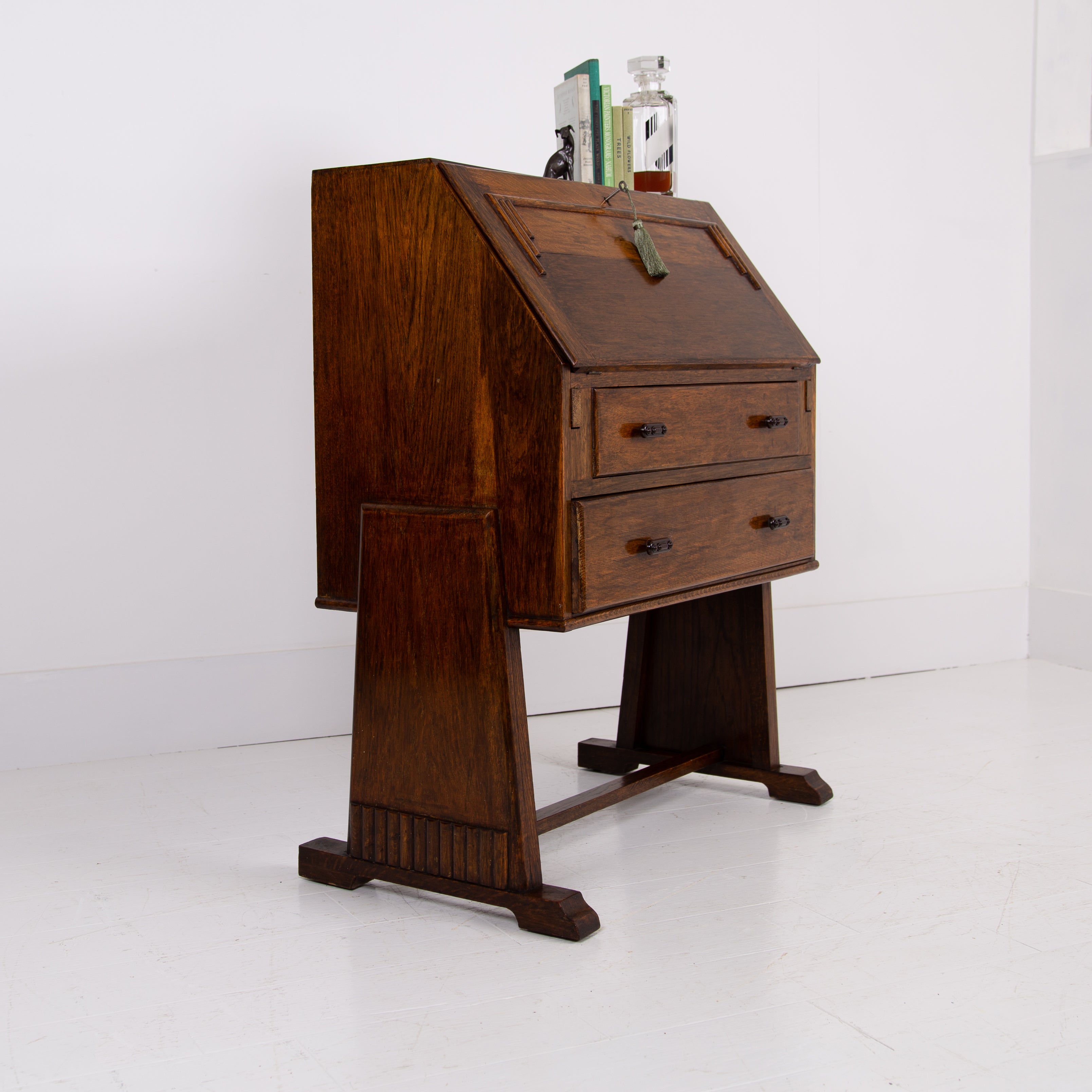 Striking Looking Oak Art Deco 2 Drawer Bureau C1930