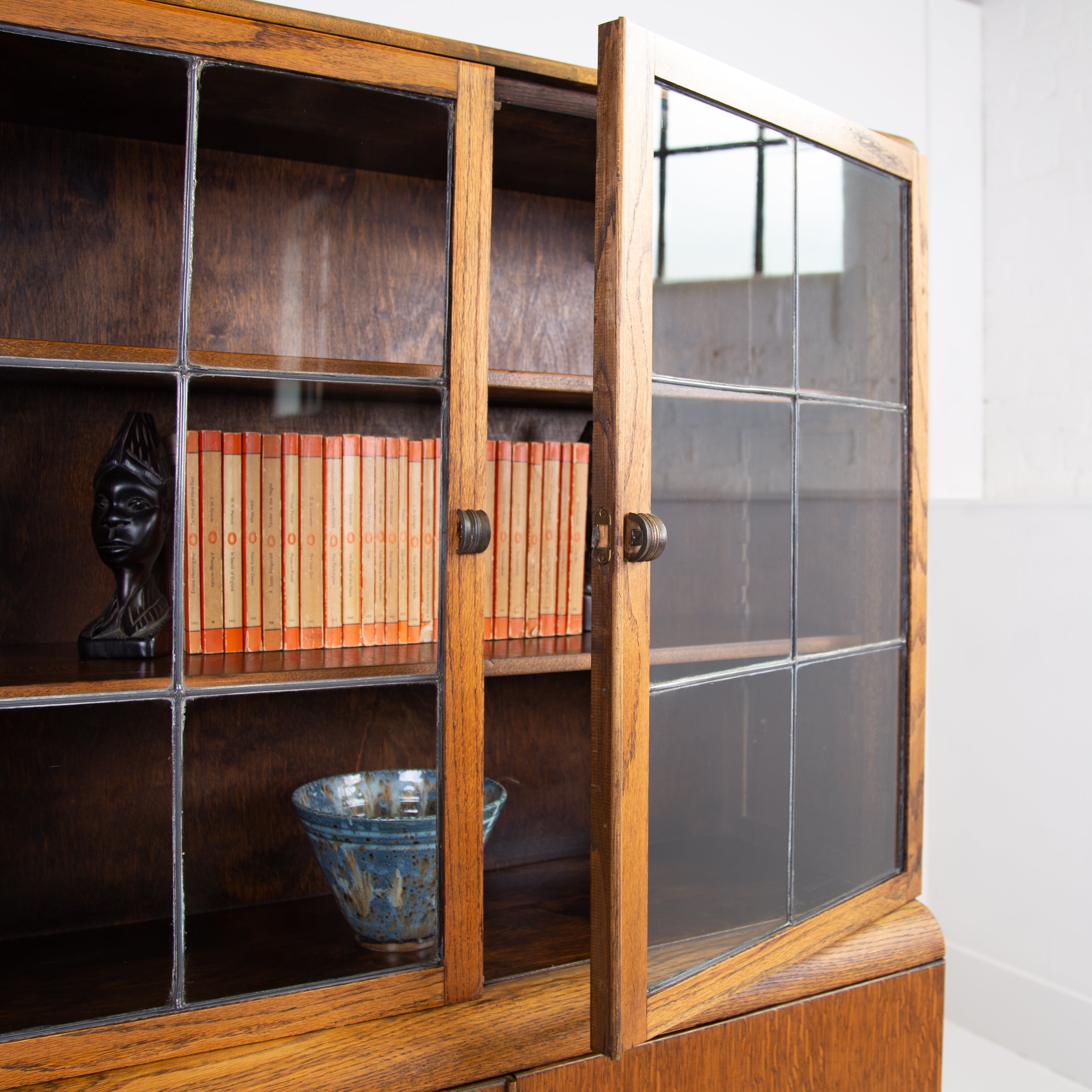 1930s Oak Art Deco Part Glazed Cabinet Bookcase – Billy Hunt