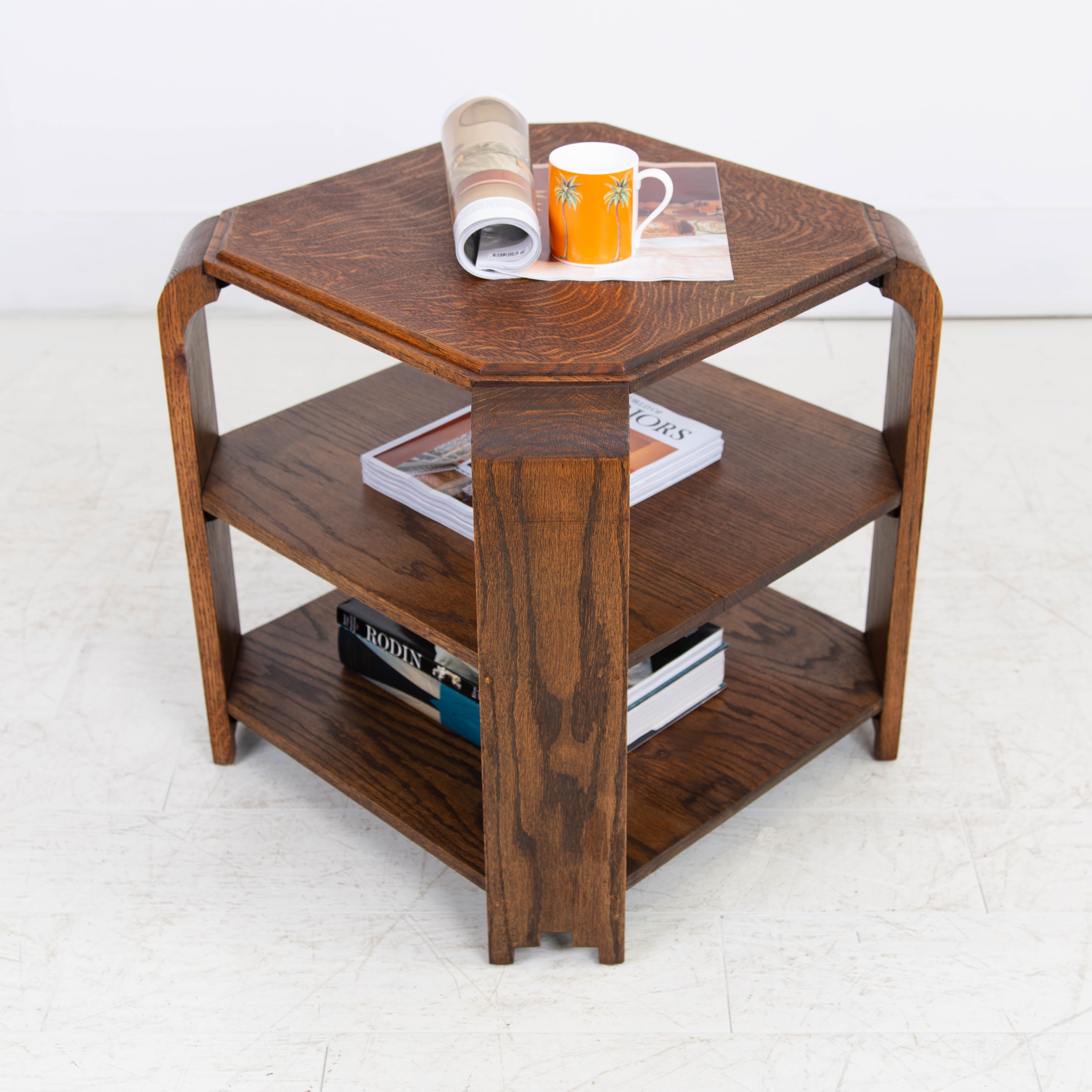 Attractive Solid Oak 3 Tier Art Deco Side Table C1930
