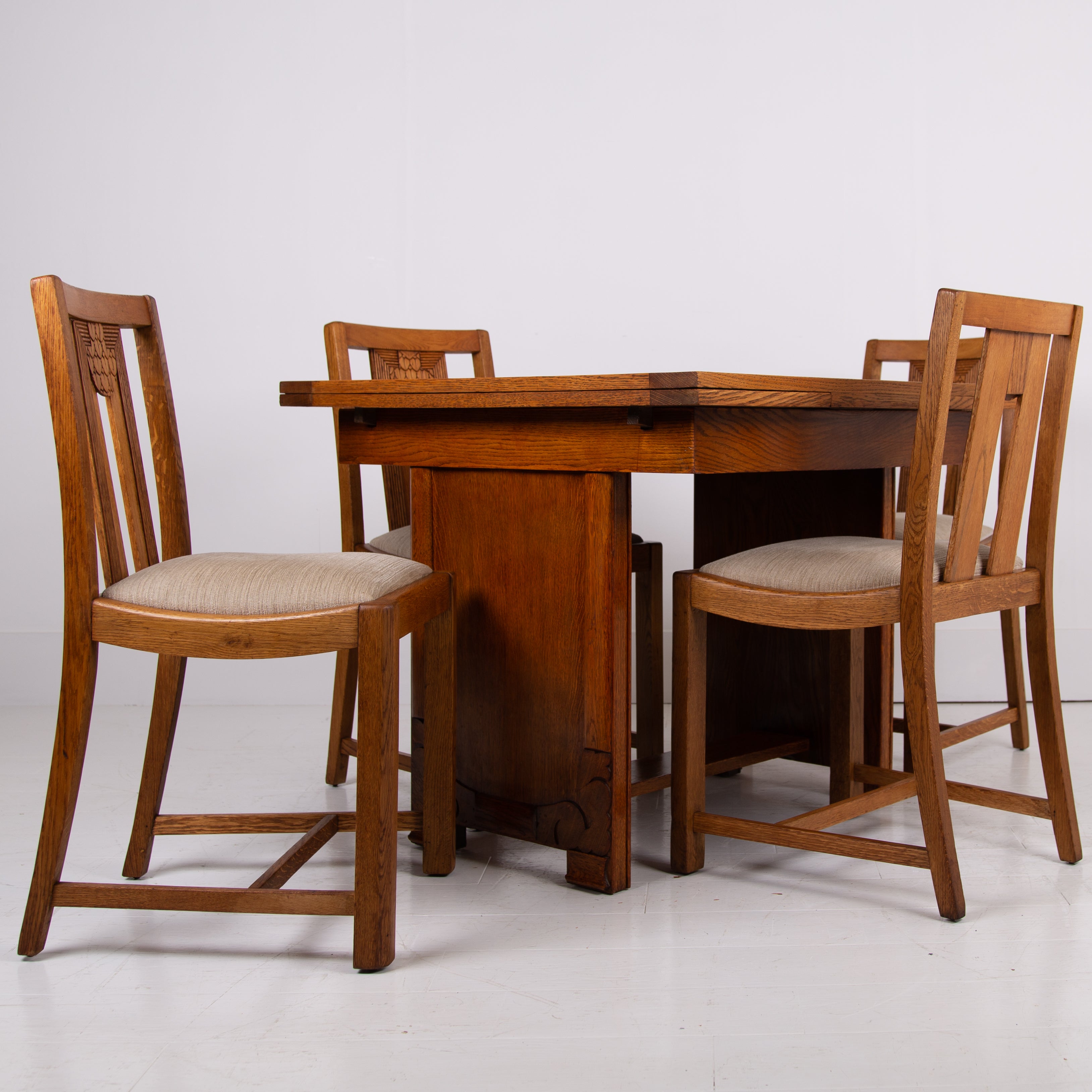 Art Deco Oak Dining Table and Four Chairs Gomme C1930