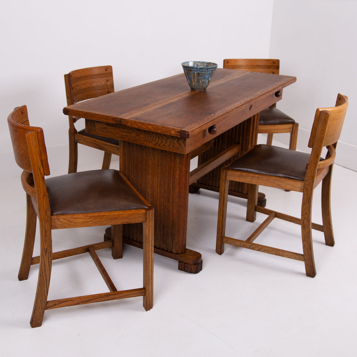 Super Art Deco Oak Table and 4 Dining Chairs