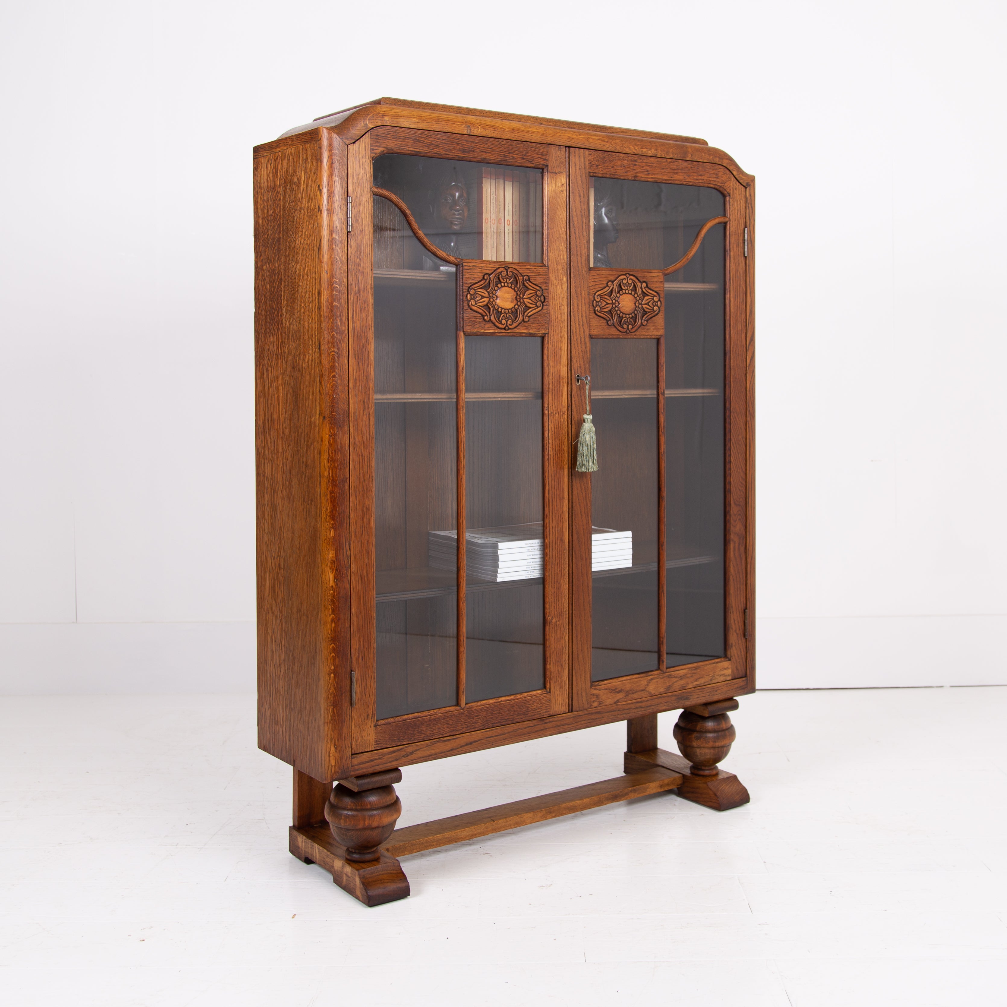 Art Deco Glazed Oak Bookcase Cabinet C1930