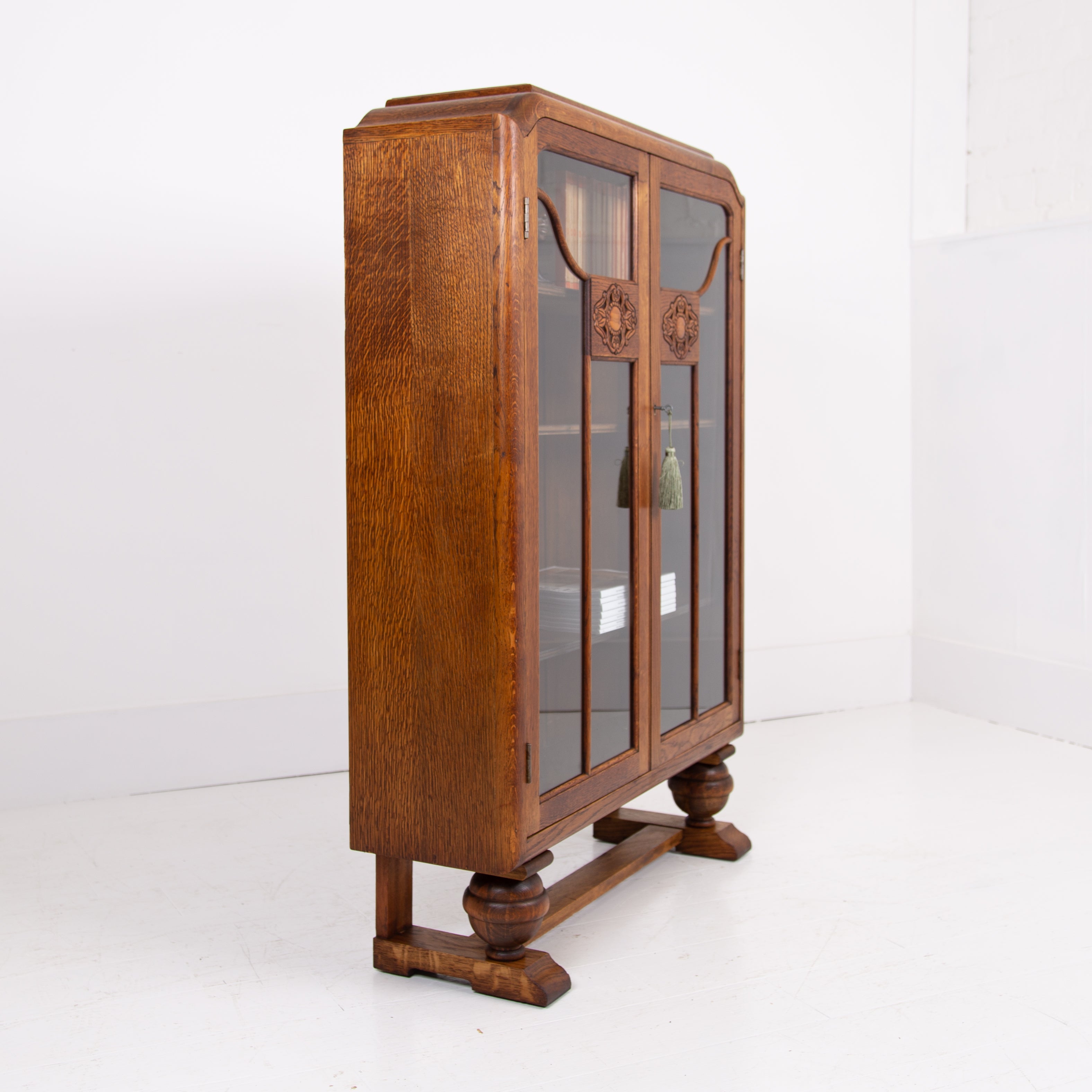 Art Deco Glazed Oak Bookcase Cabinet C1930