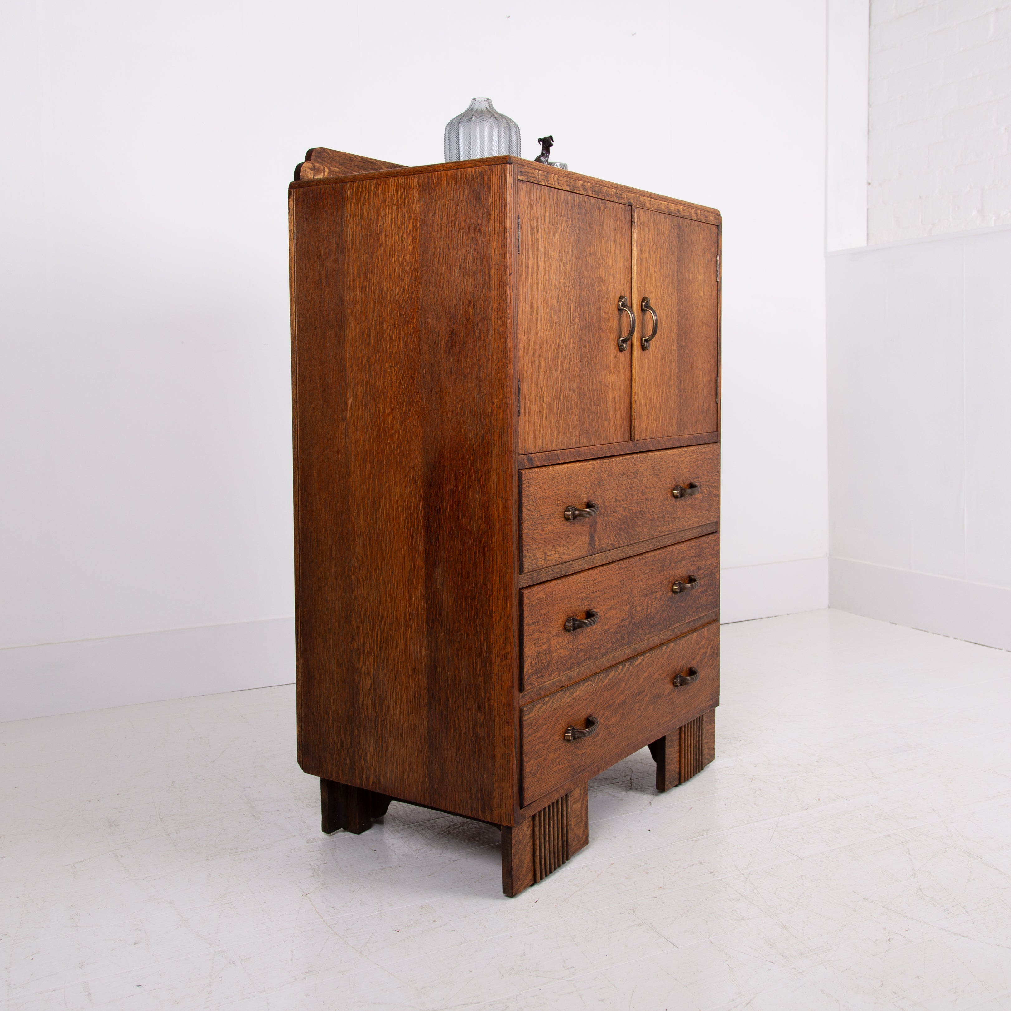 Handsome Art Deco Oak 3 Door Cabinet Tallboy C1930