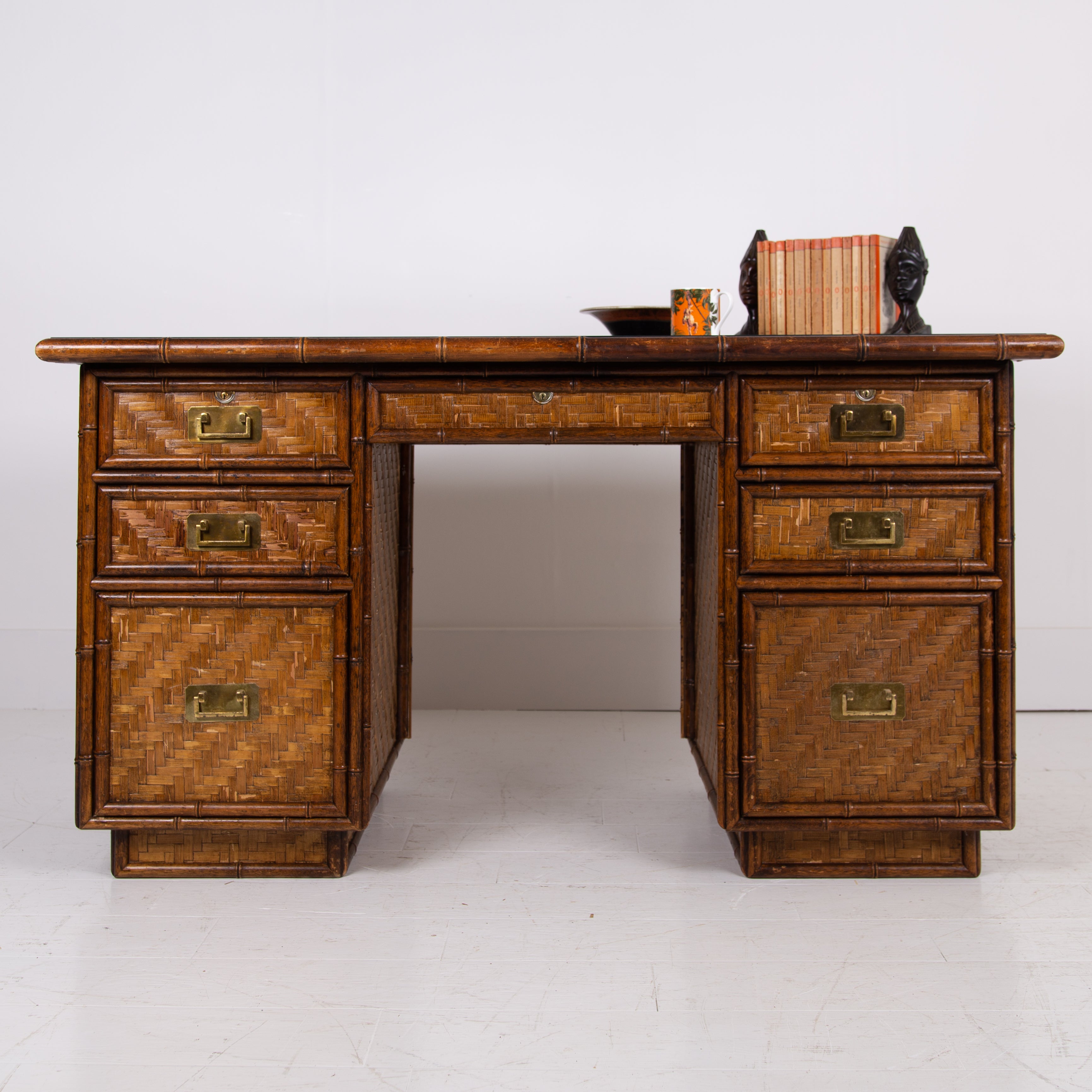 Unusual Mid Century Faux Bamboo Pedestal Desk