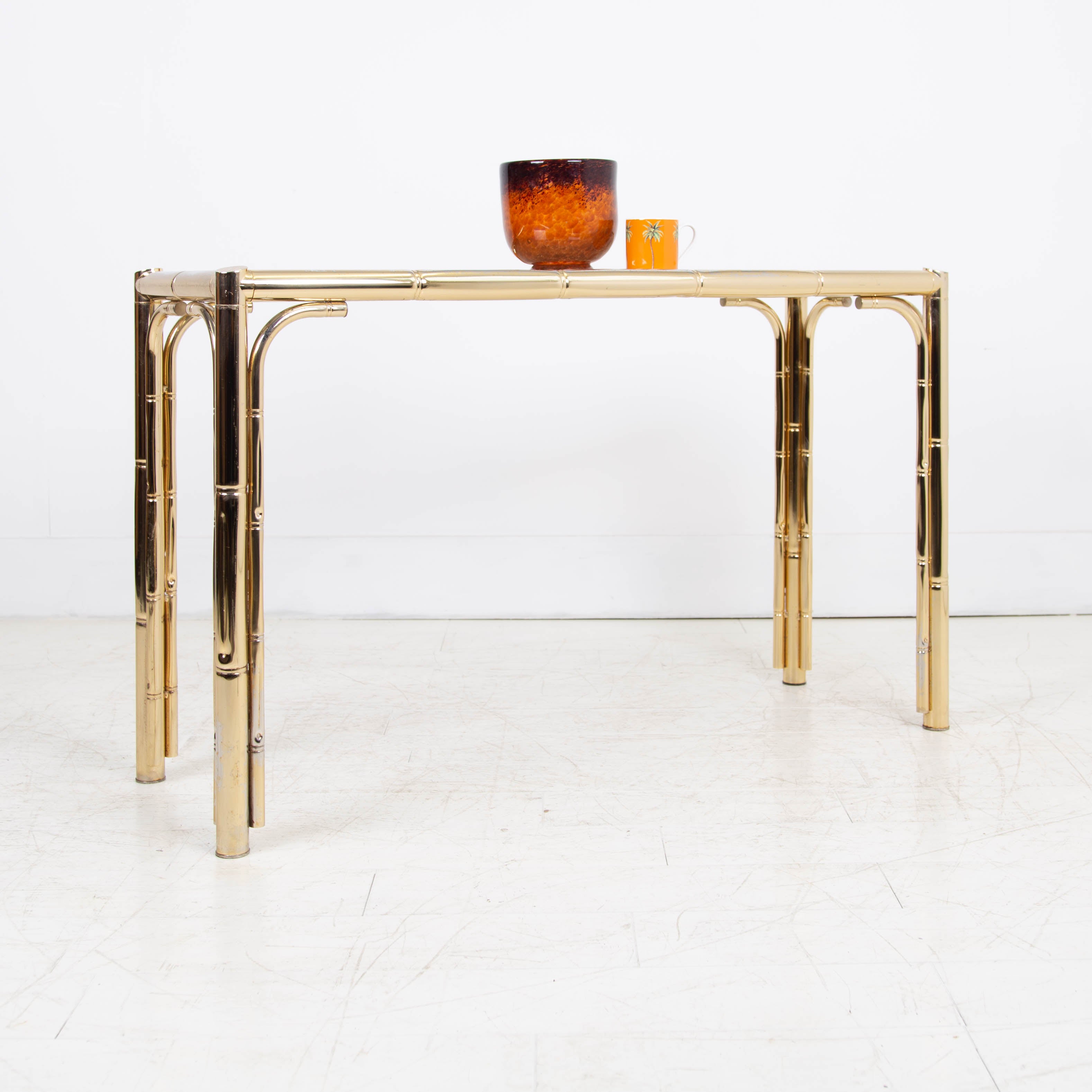 Mid Century Brass Faux Bamboo Console Table