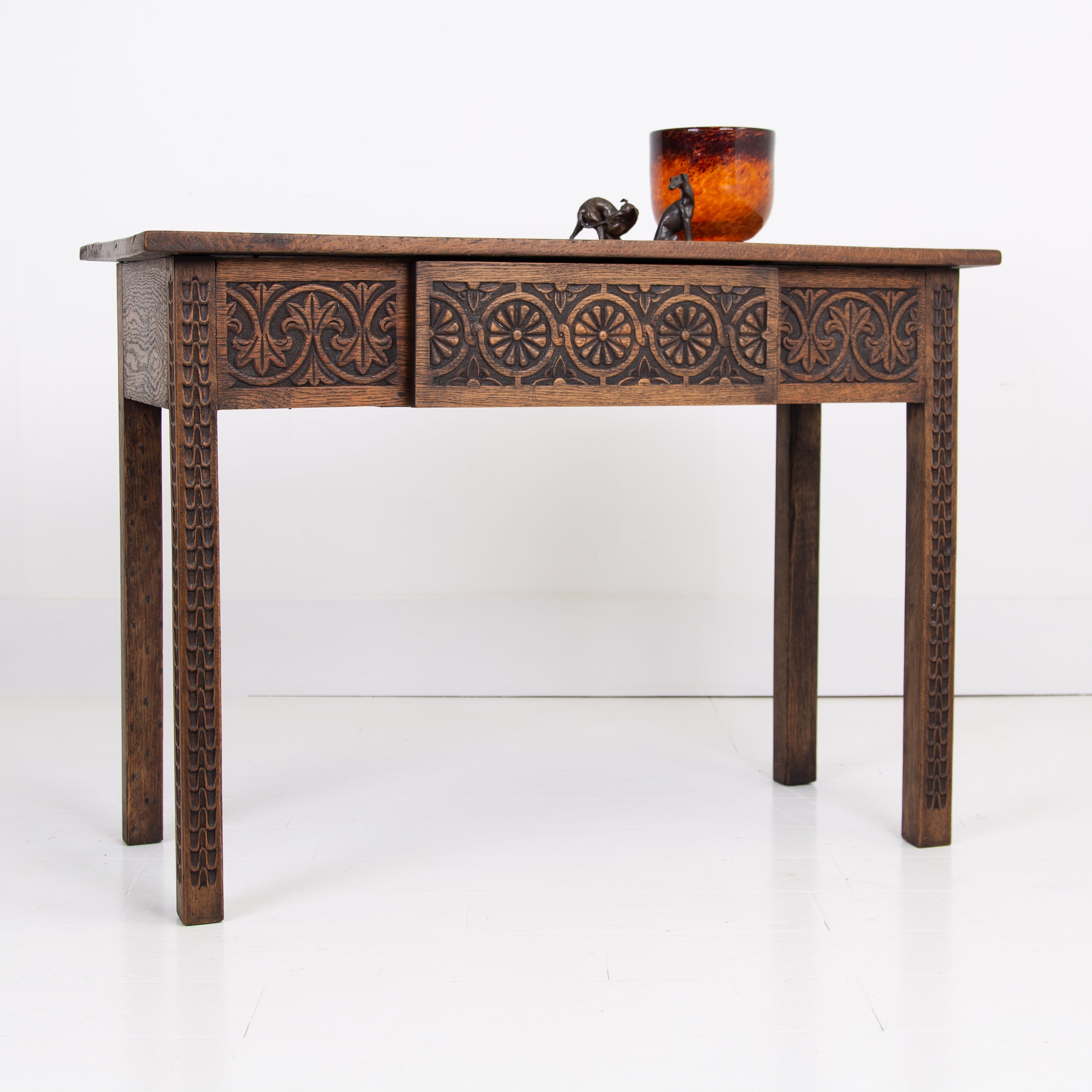Decorative Oak Side Table With Drawers C1900