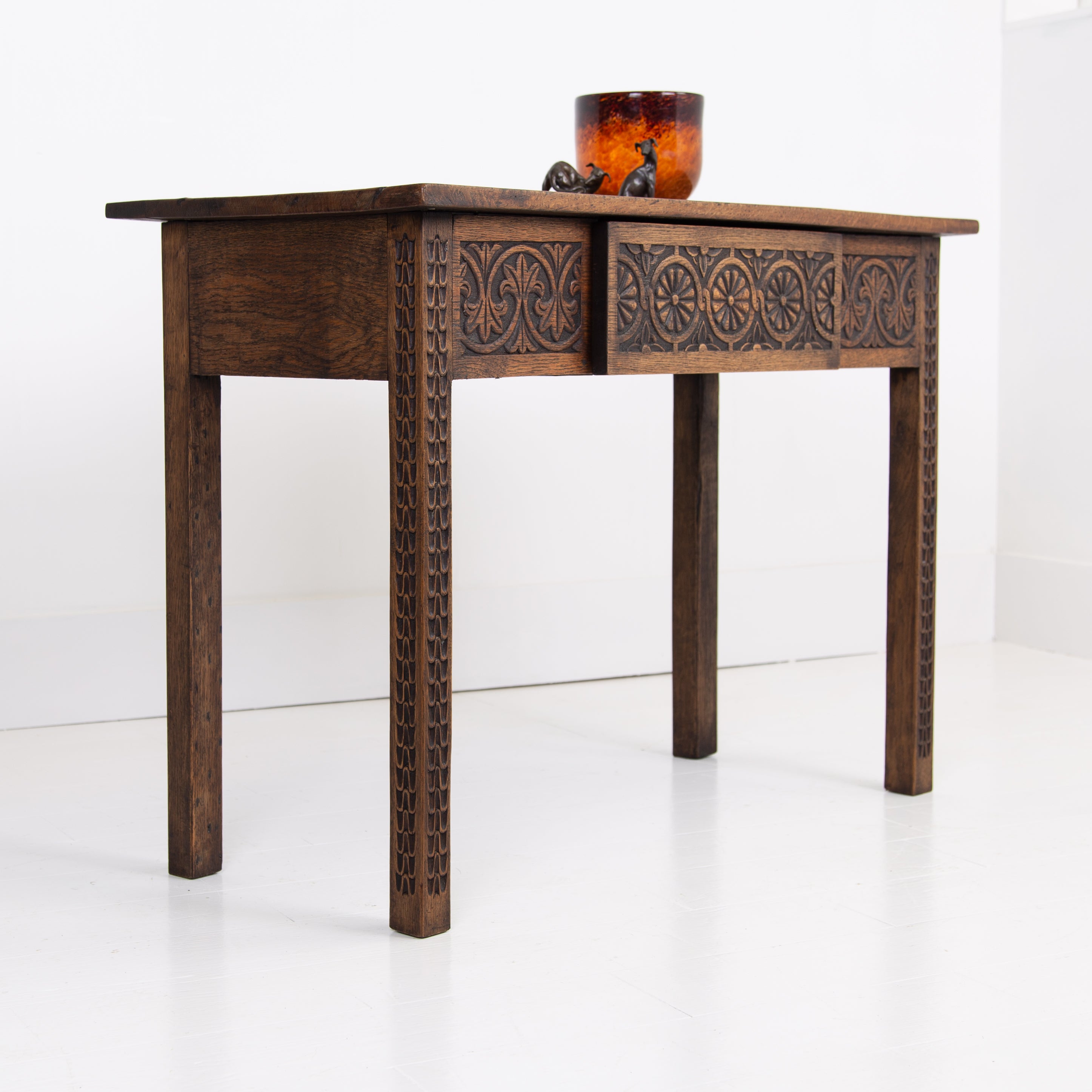 Decorative Oak Side Table With Drawers C1900