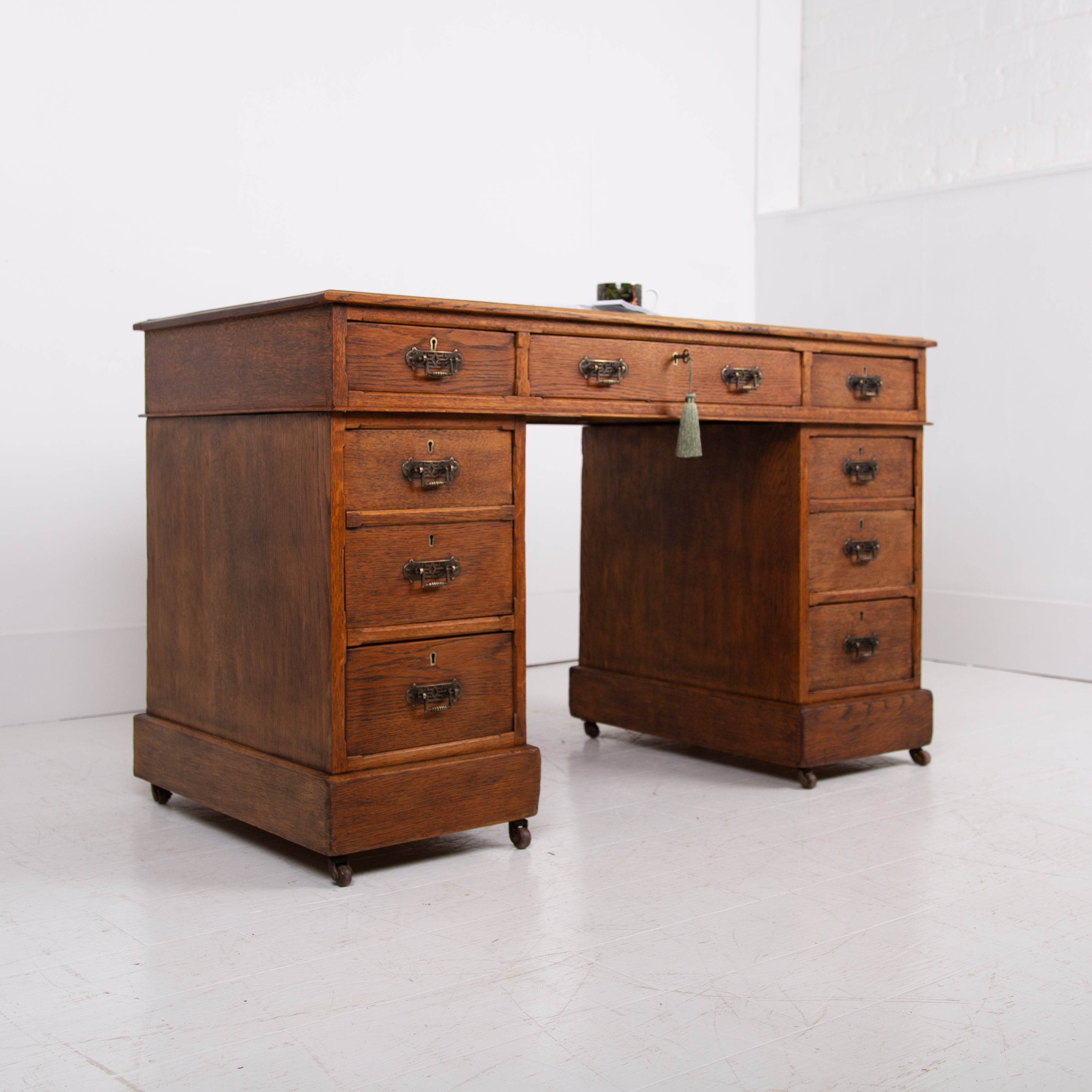Delightful Antique Victorian Oak Twin Pedestal Desk C1880