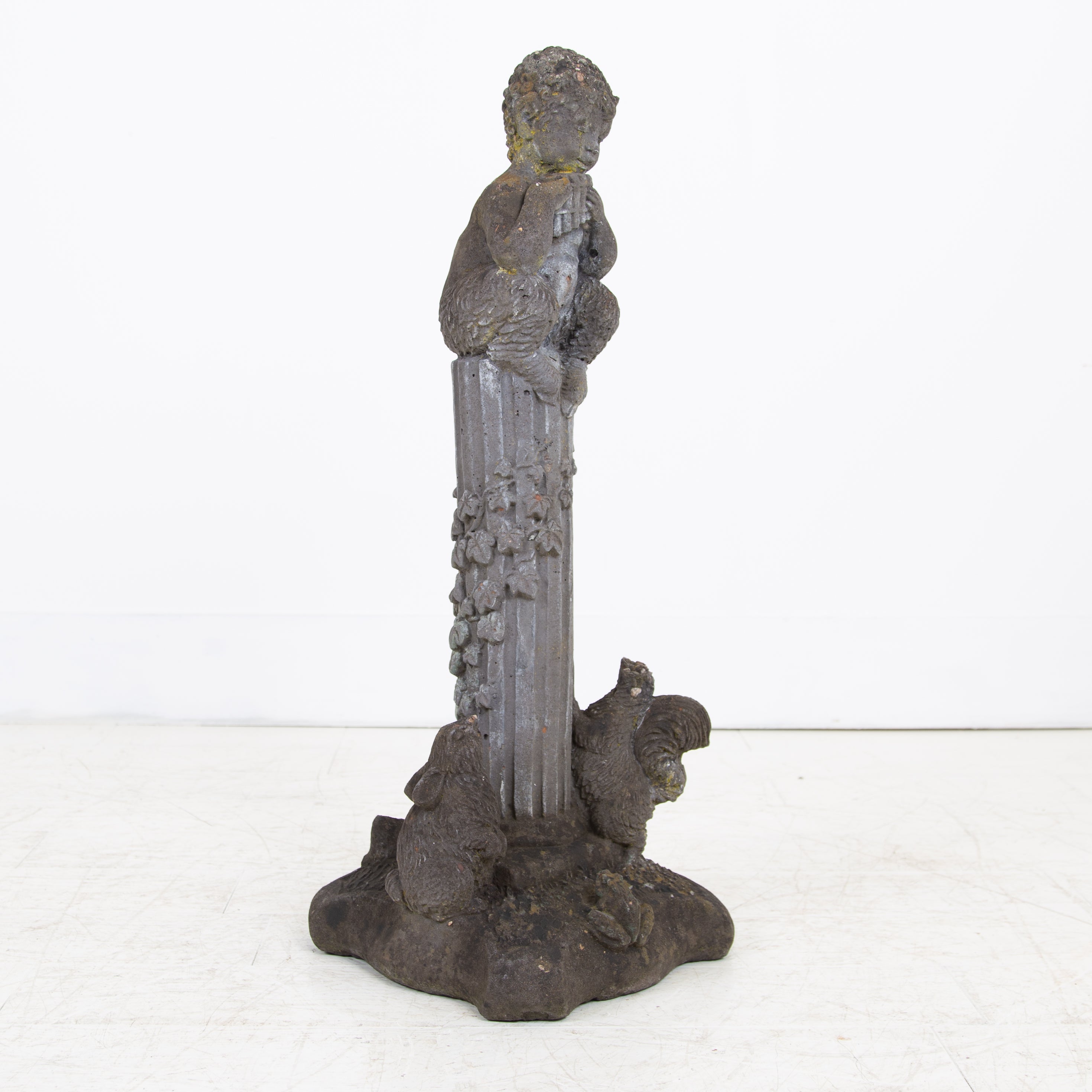 Charming Garden Statue of Faun Putti on Fluted Column