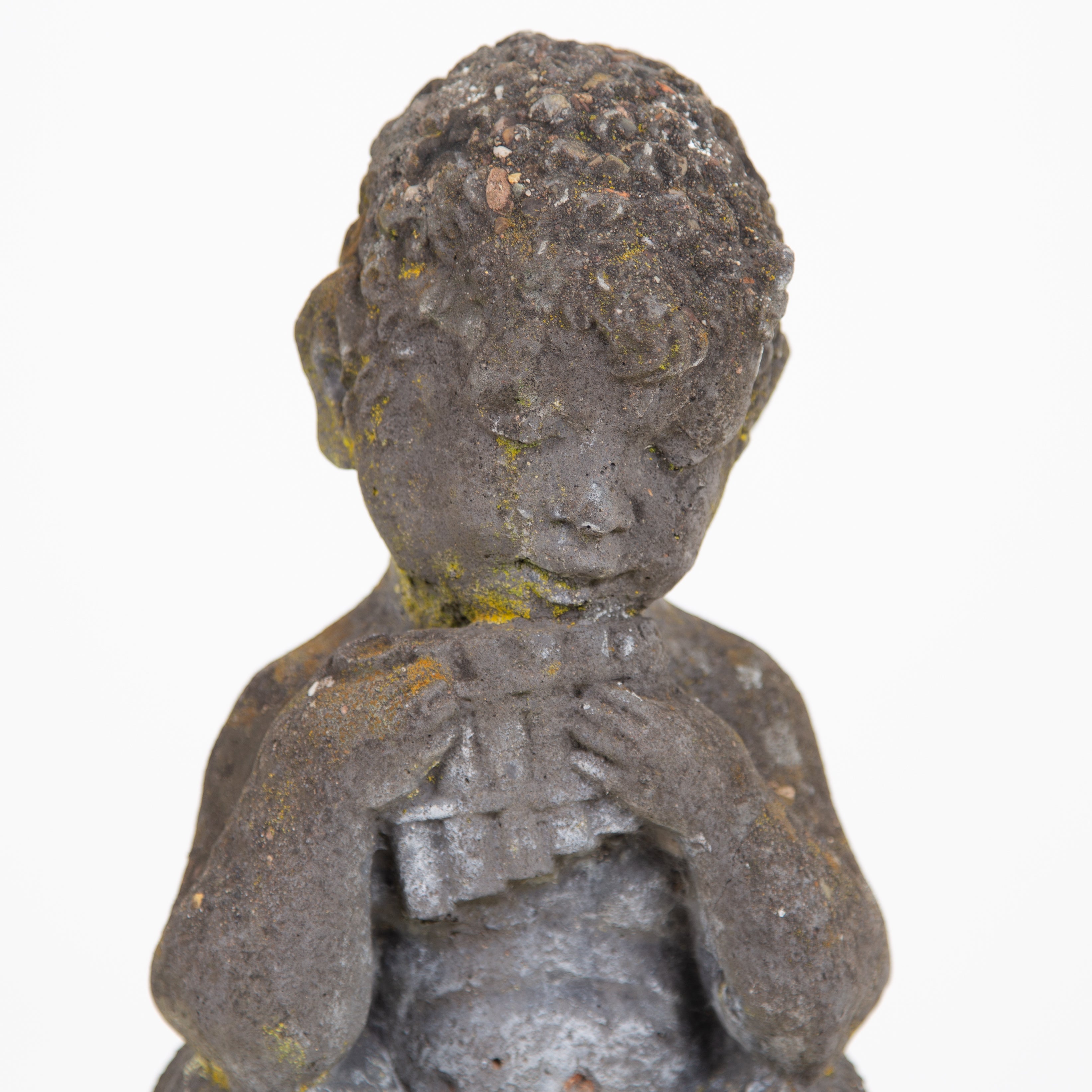 Charming Garden Statue of Faun Putti on Fluted Column