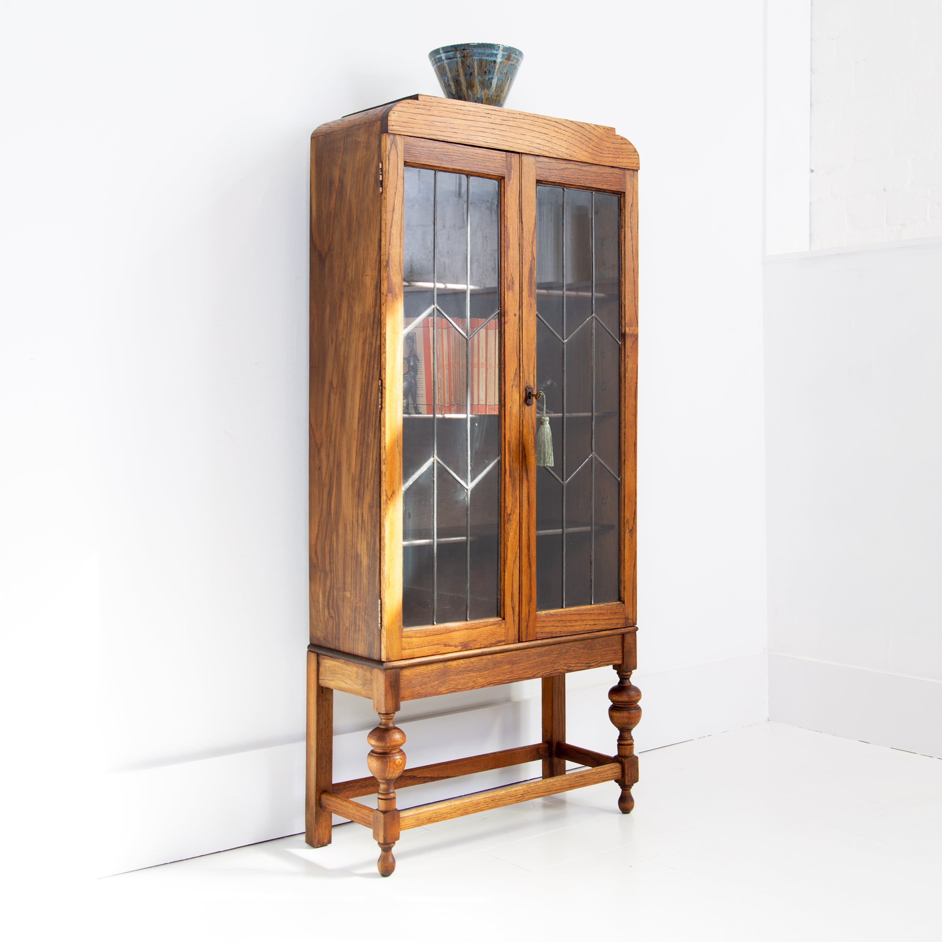 Attractive Smaller Oak Glazed Bookcase C1930