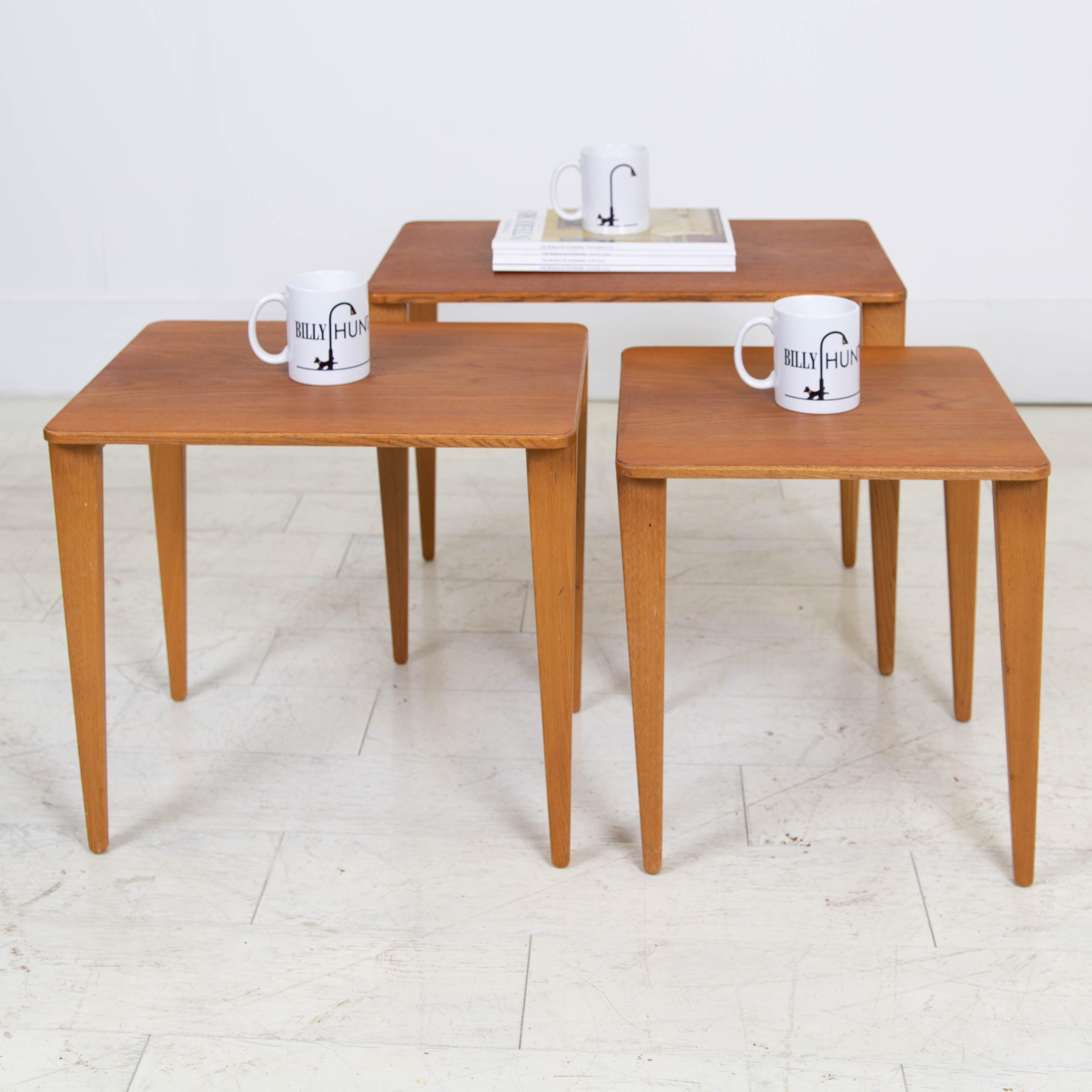 Mid Century Nest of Teak and Oak Gordon Russell Side Tables