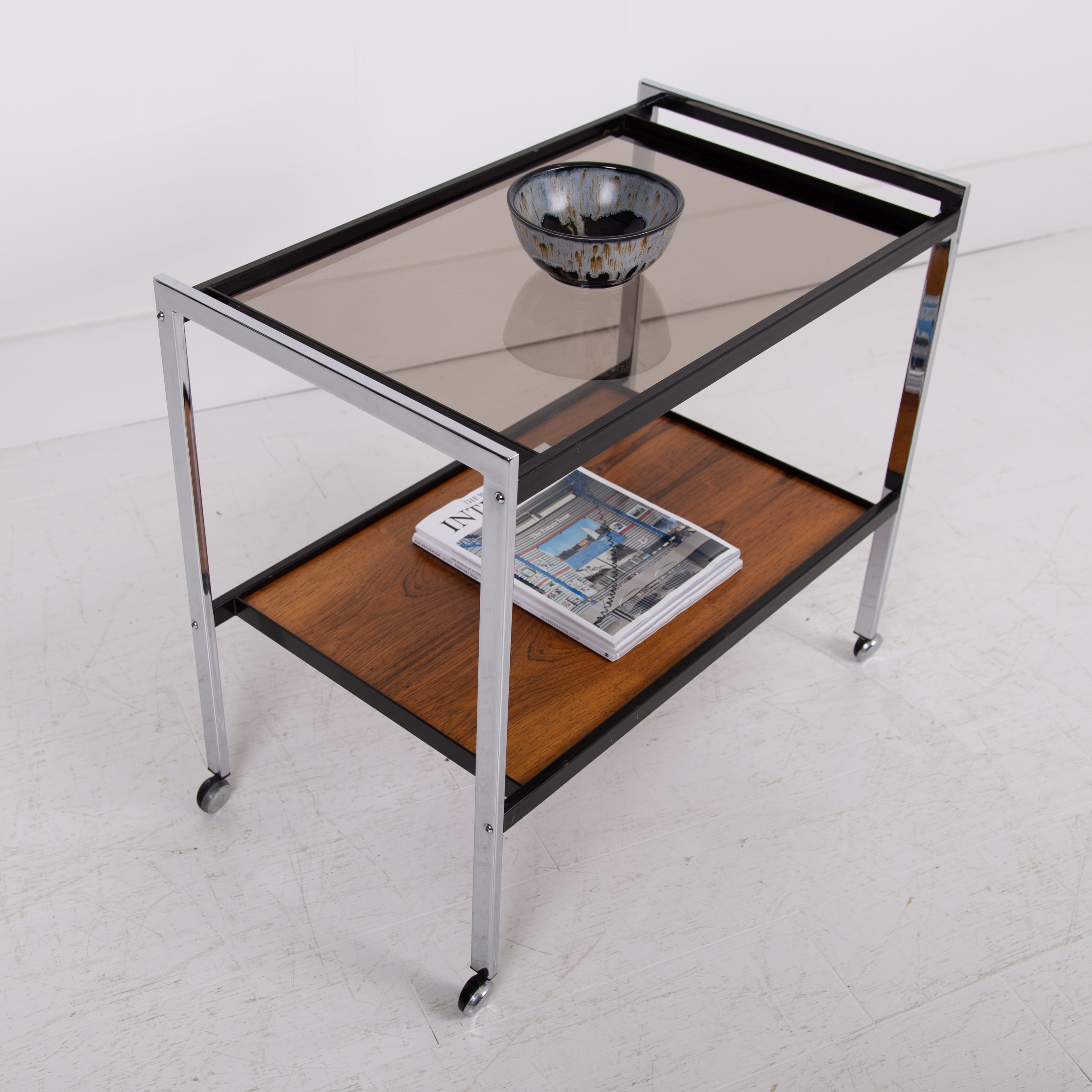 Mid Century Chrome & Rosewood Trolley by Howard Miller C1970