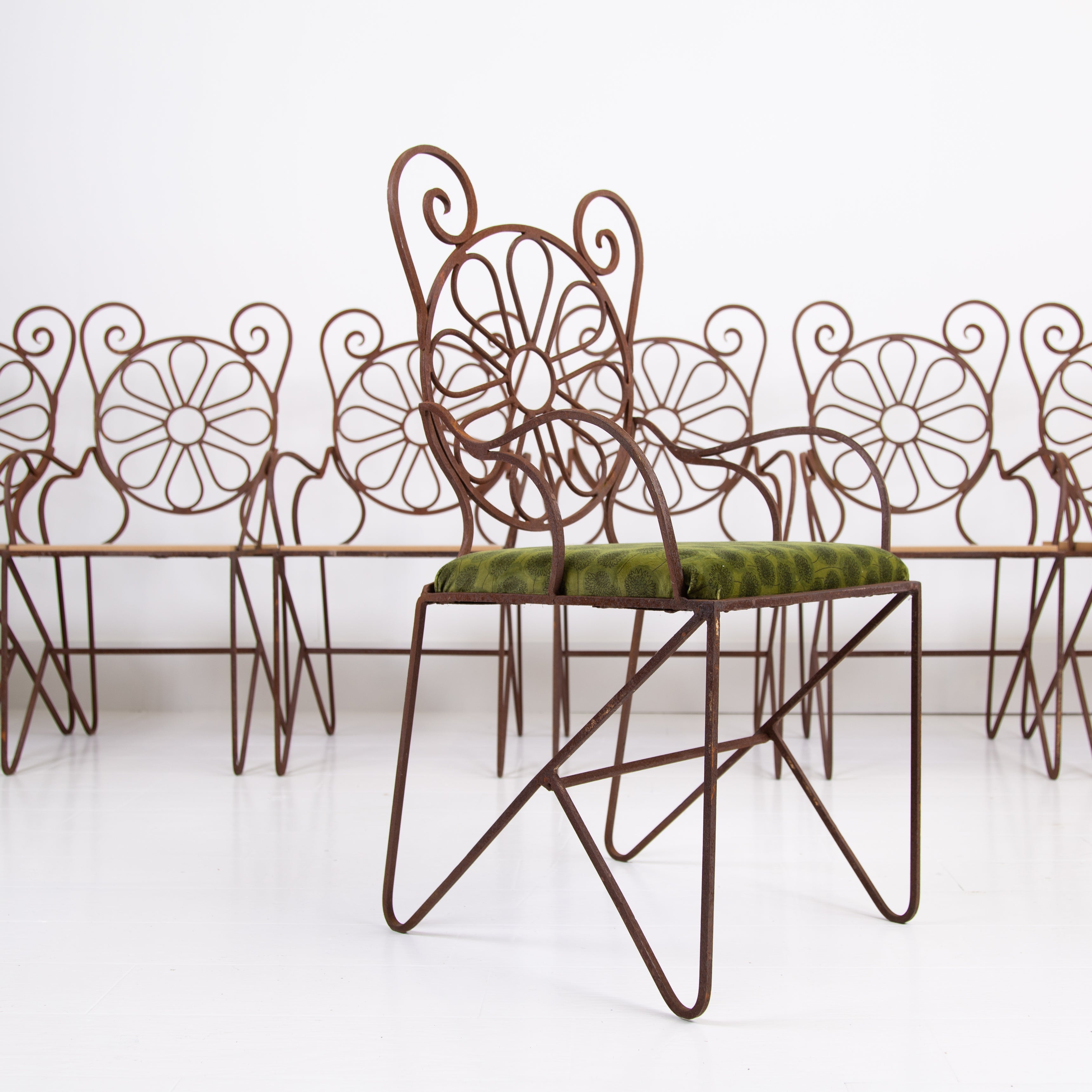 Set of 8 Mid Century Iron Garden Chairs