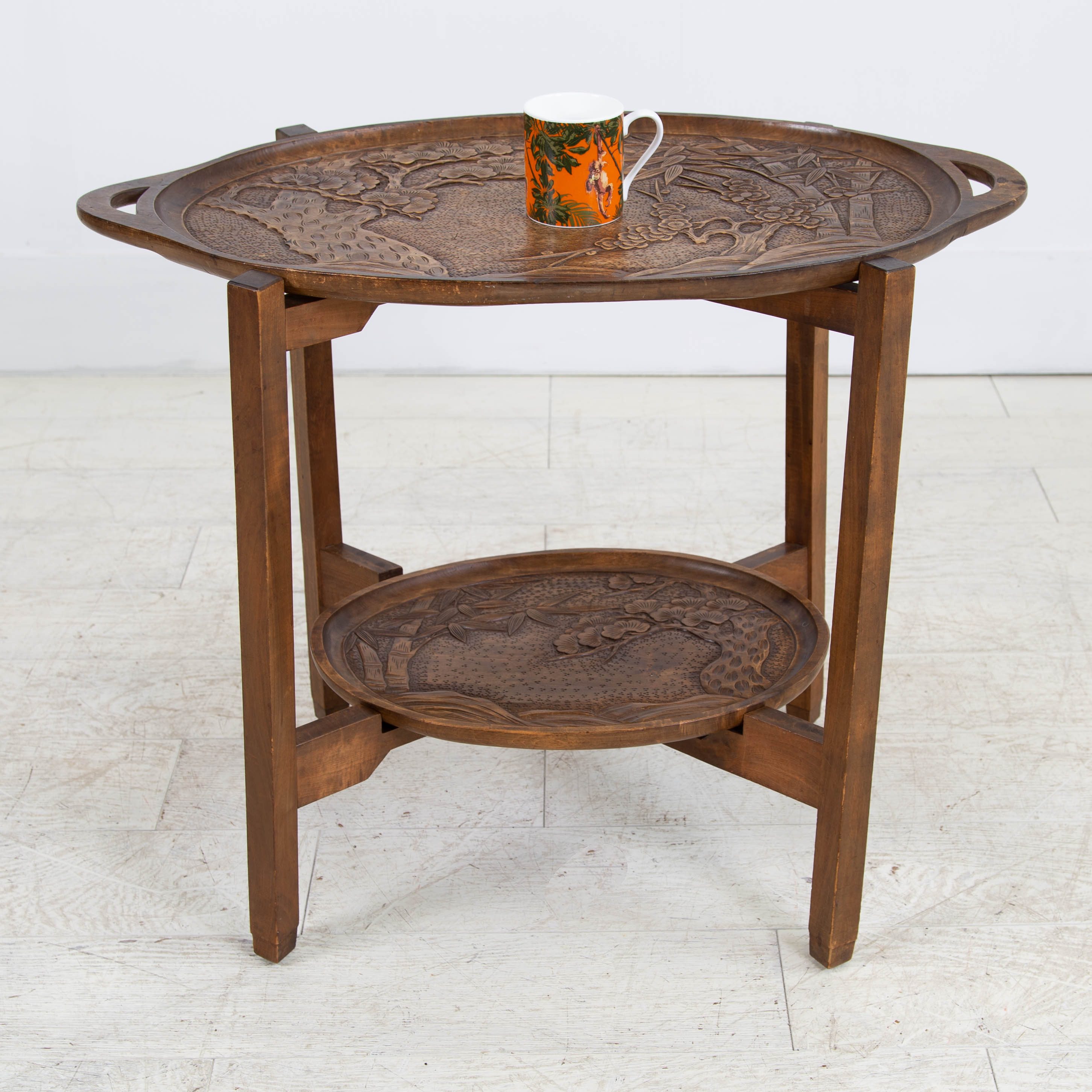 Delightful Mid Century Japanese Carved Side Table