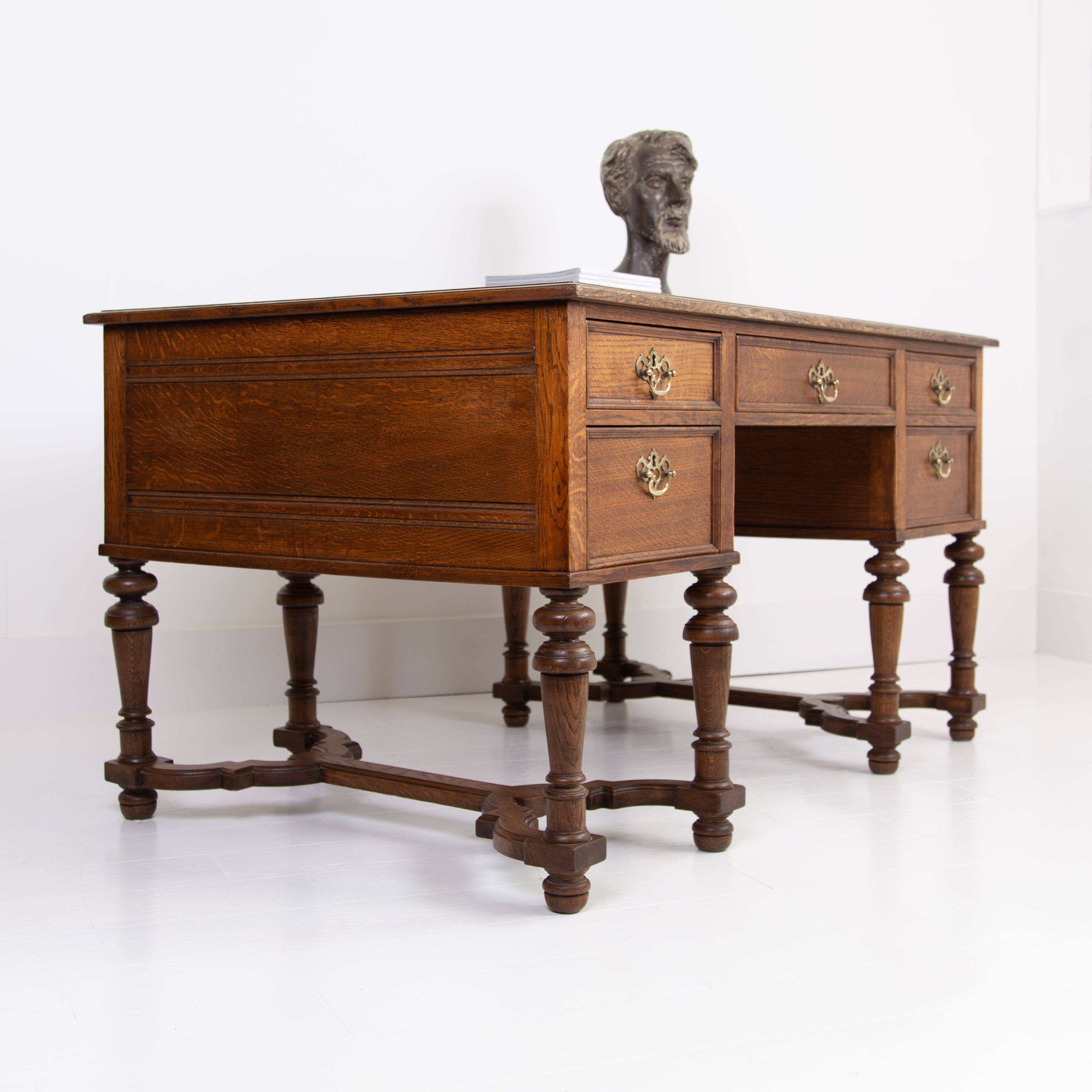Highly Decorative Large Oak “Partners” Desk C1910
