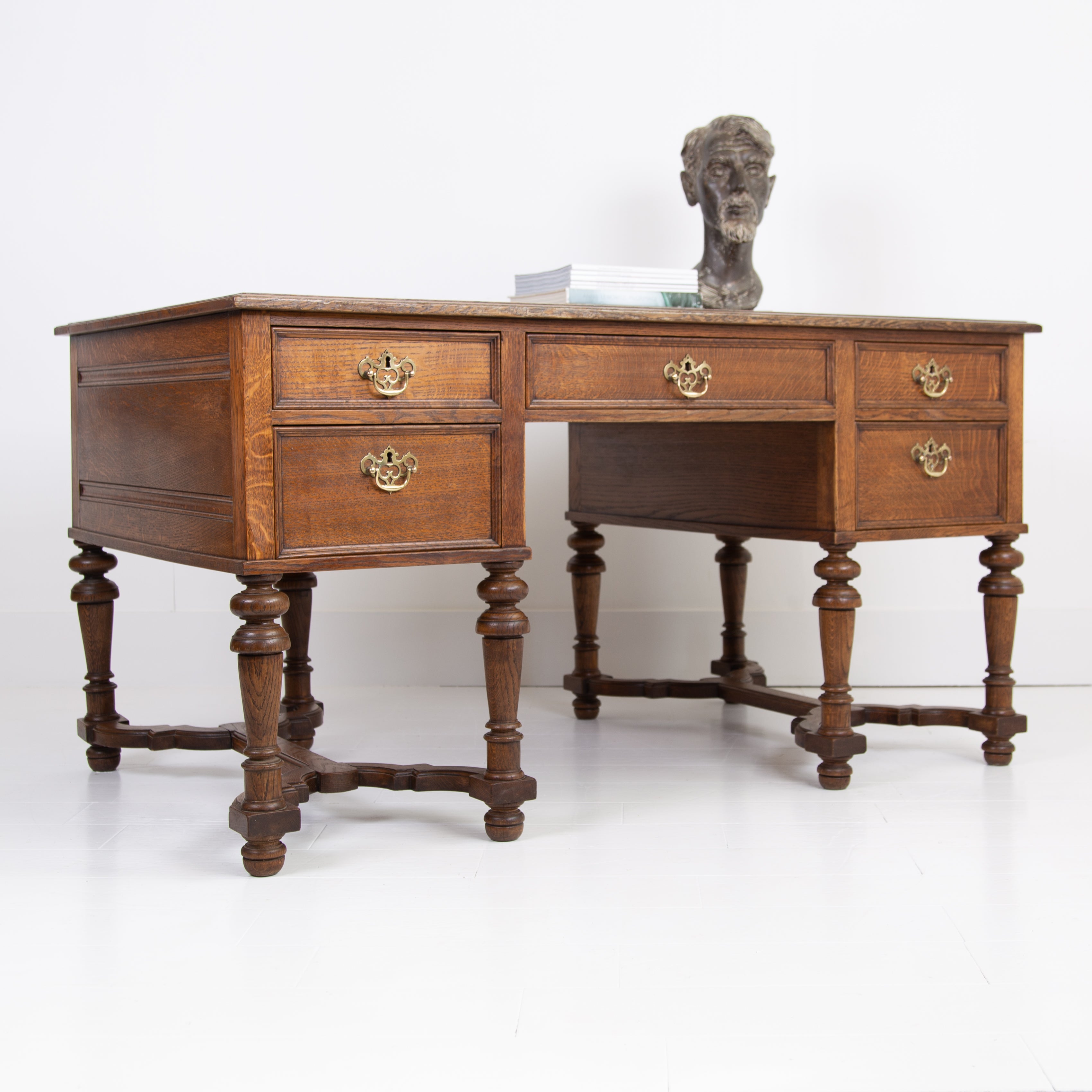Highly Decorative Large Oak “Partners” Desk C1910