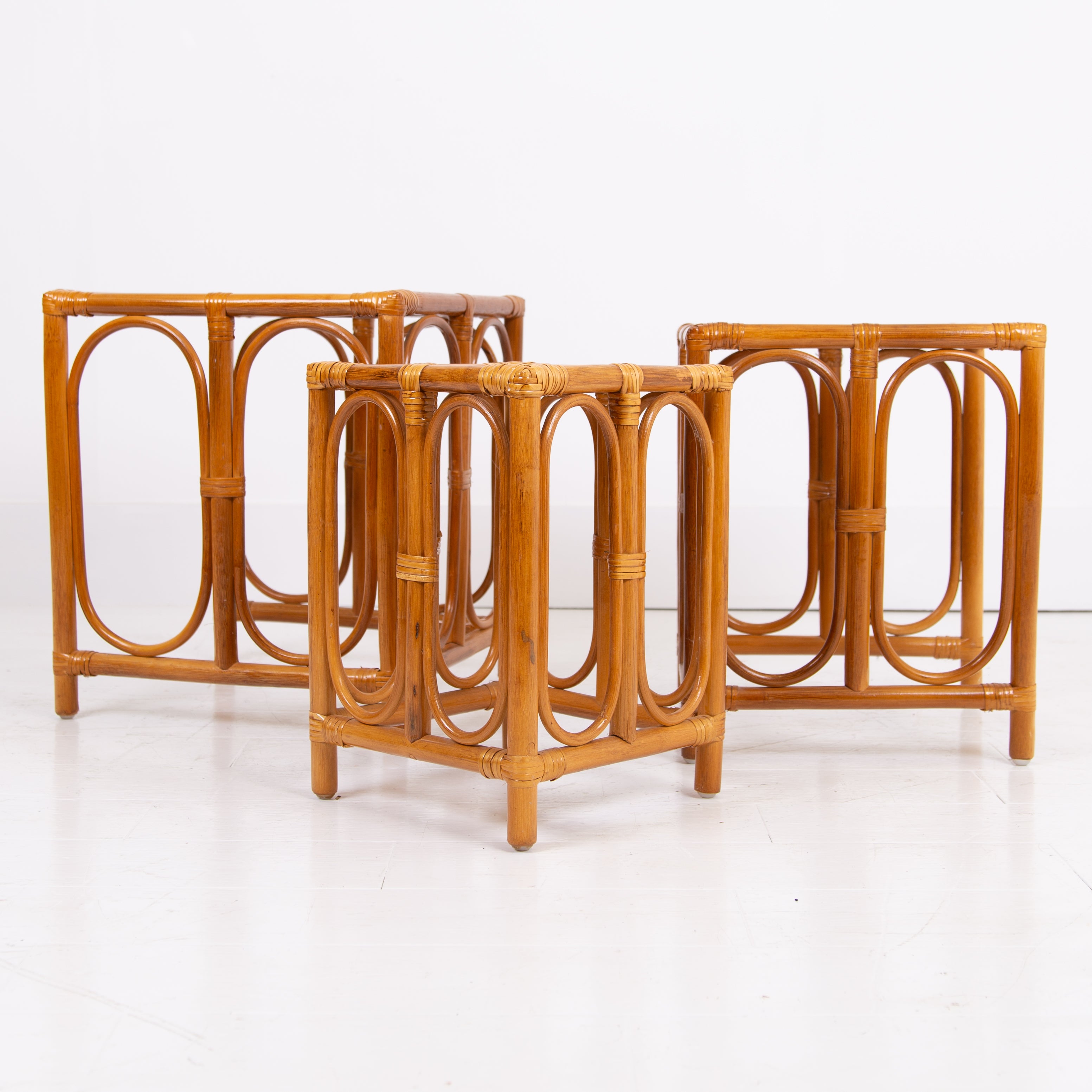 Nest of 3 Mid Century Bamboo Side Tables
