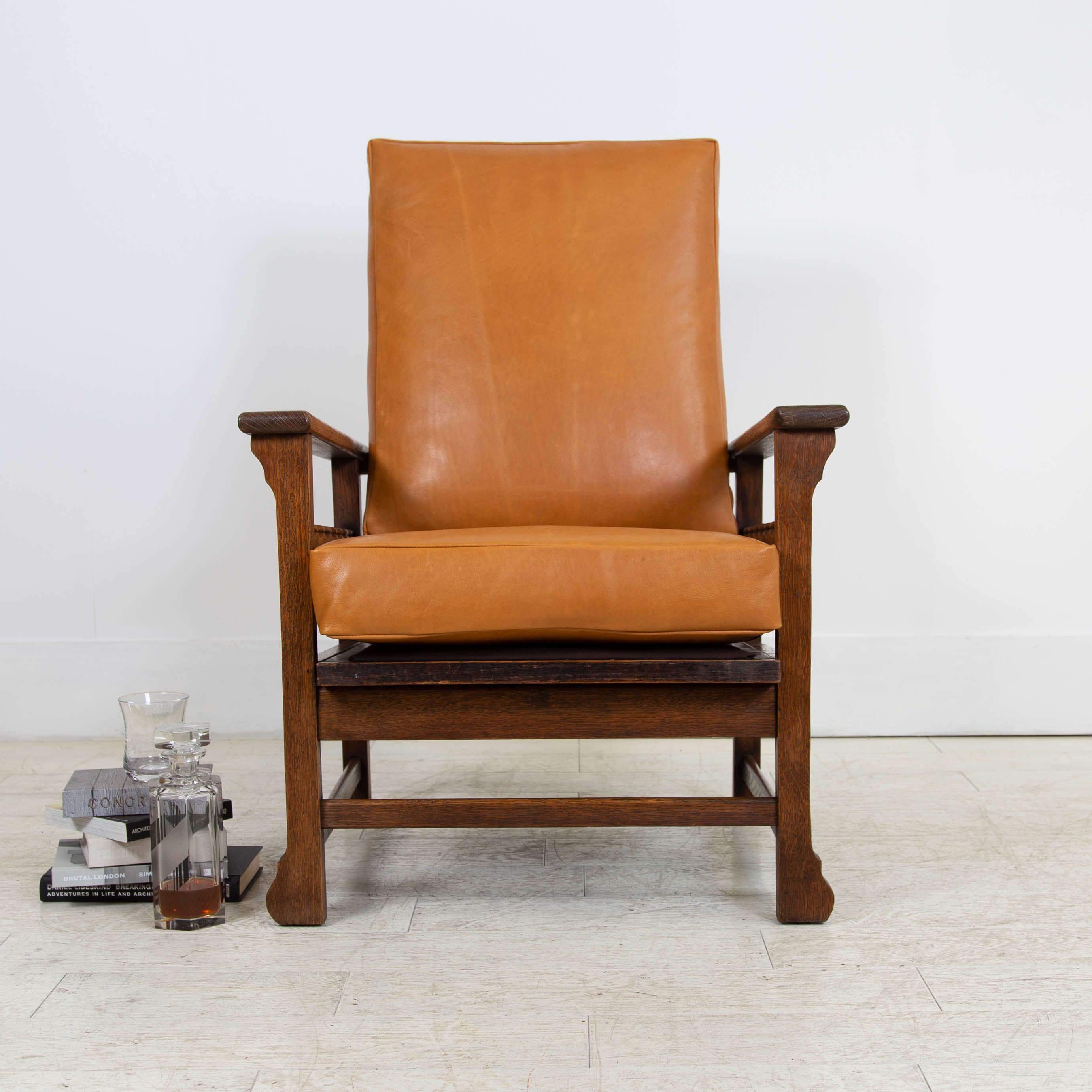 Modernist Leather and Oak Framed Armchair C1930