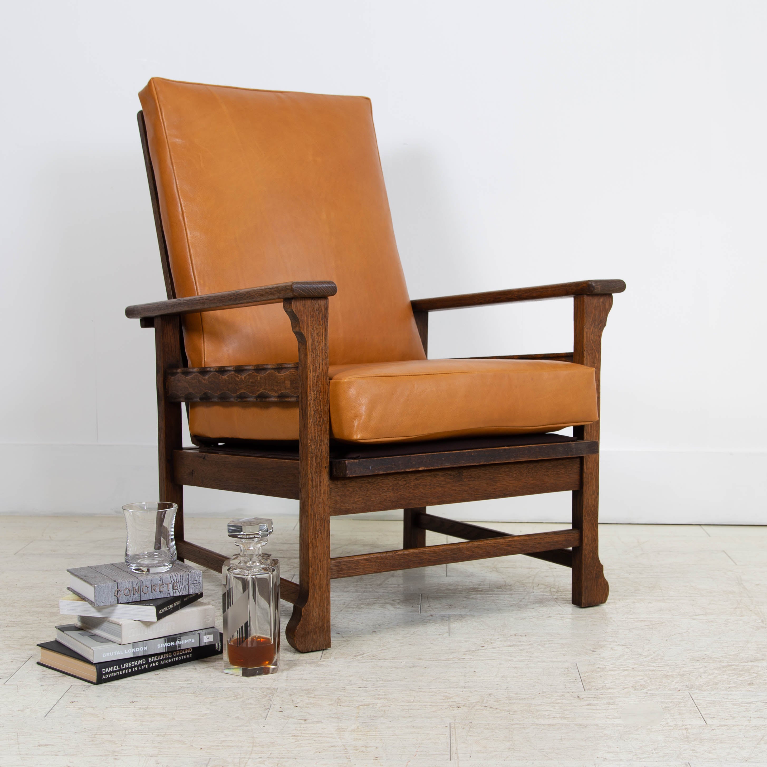 Modernist Leather and Oak Framed Armchair C1930
