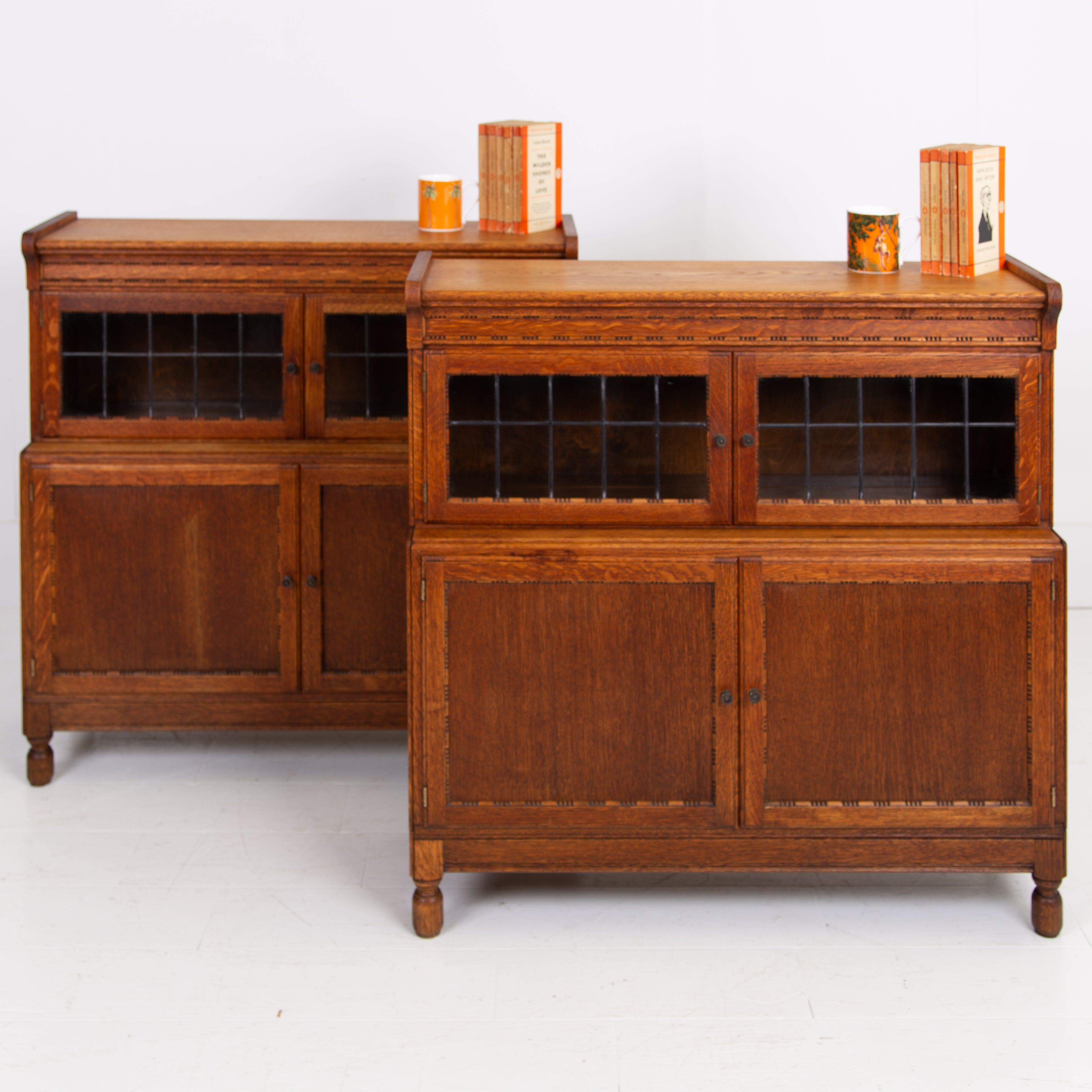 A Pair of Oak Glazed Bookcases C1920 By Minty Oxford