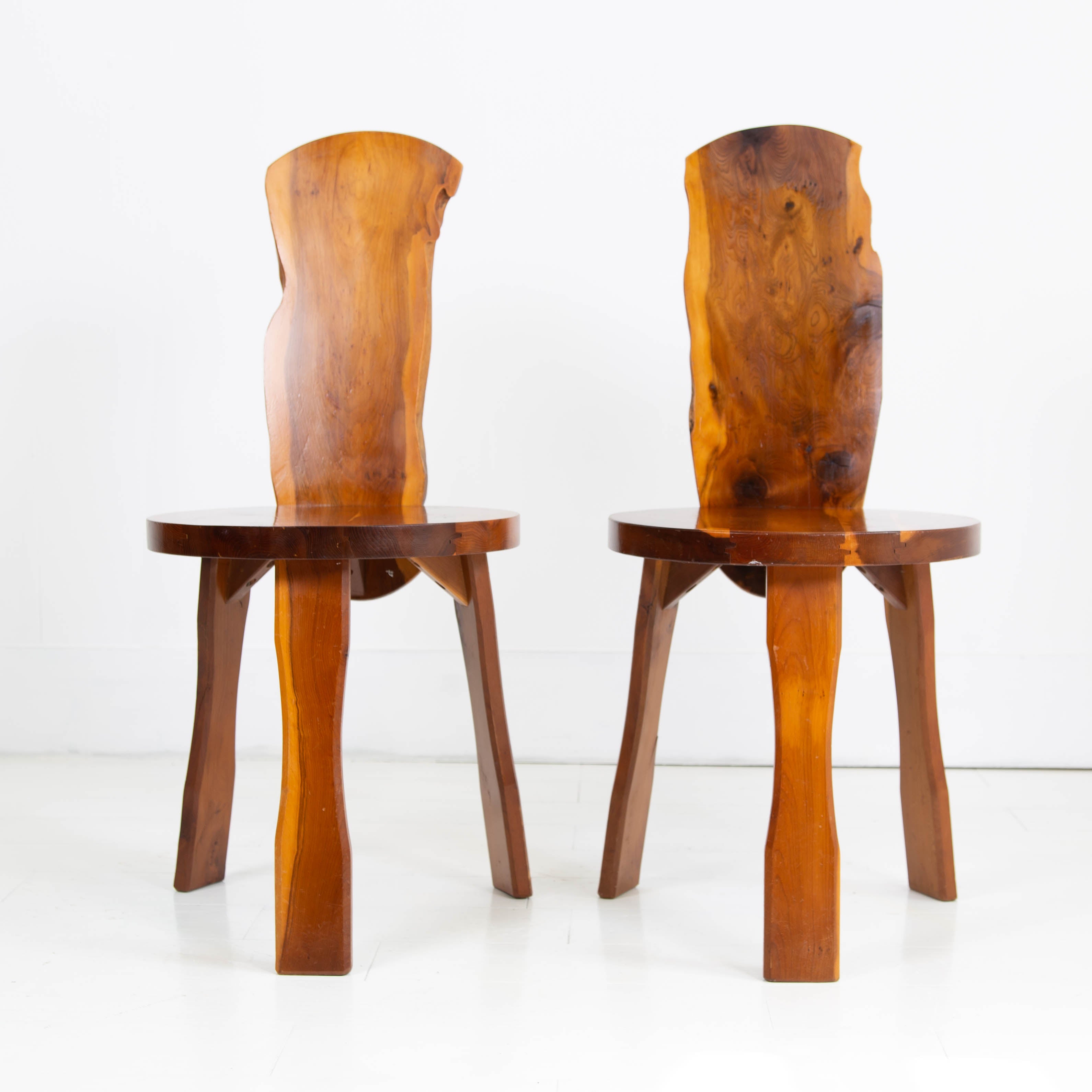 Pair Mid Century Yew 3 Legged Chairs Reynolds of Ludlow
