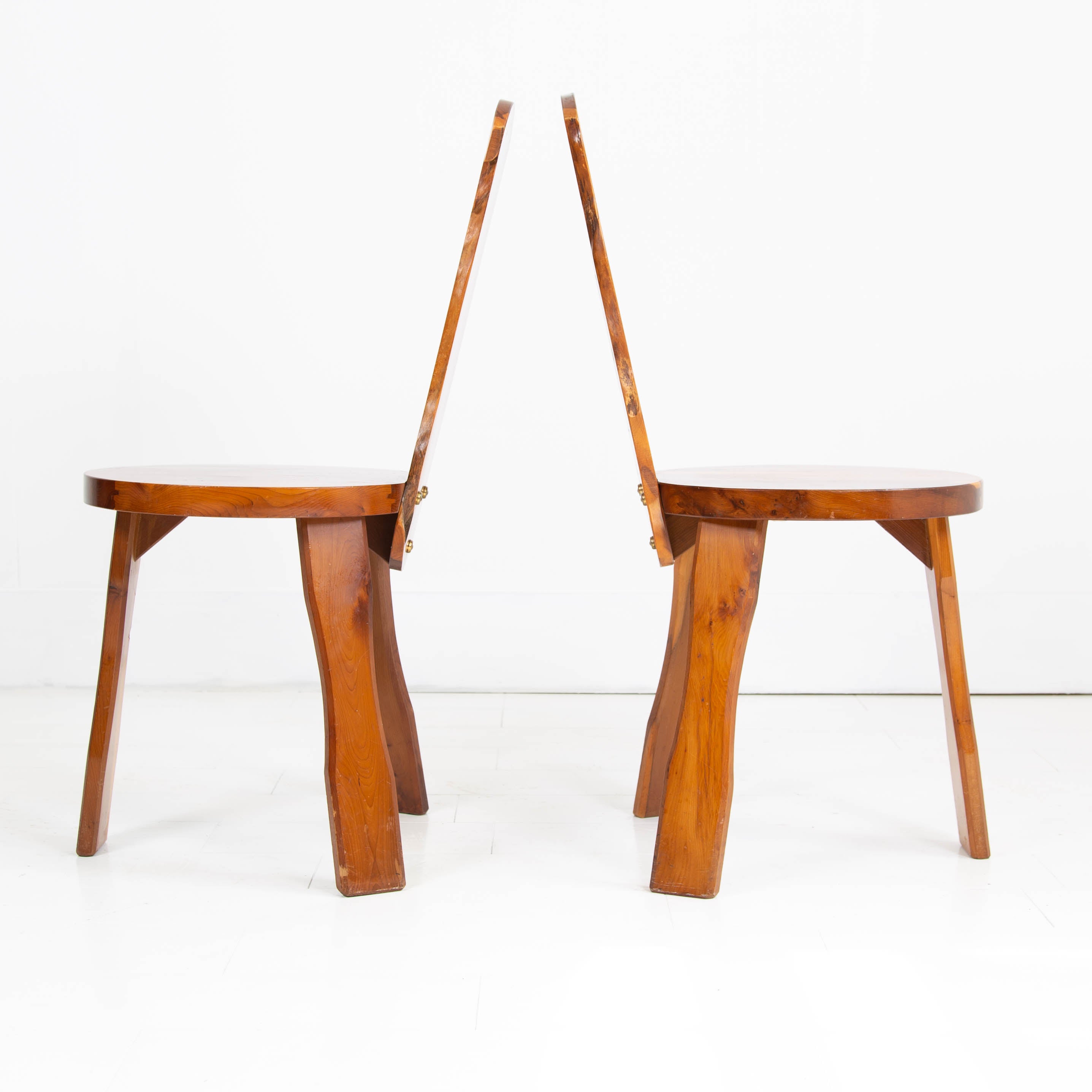 Pair Mid Century Yew 3 Legged Chairs Reynolds of Ludlow