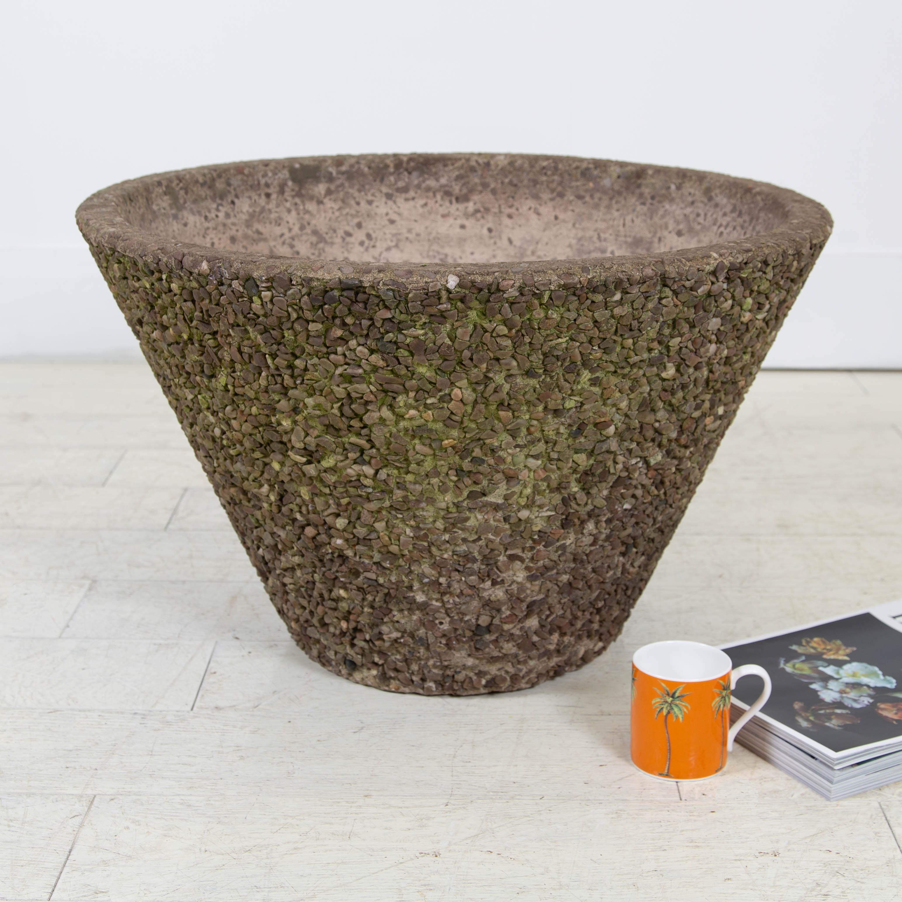 Mid Century Conical Shaped Concrete and Pebble Planter