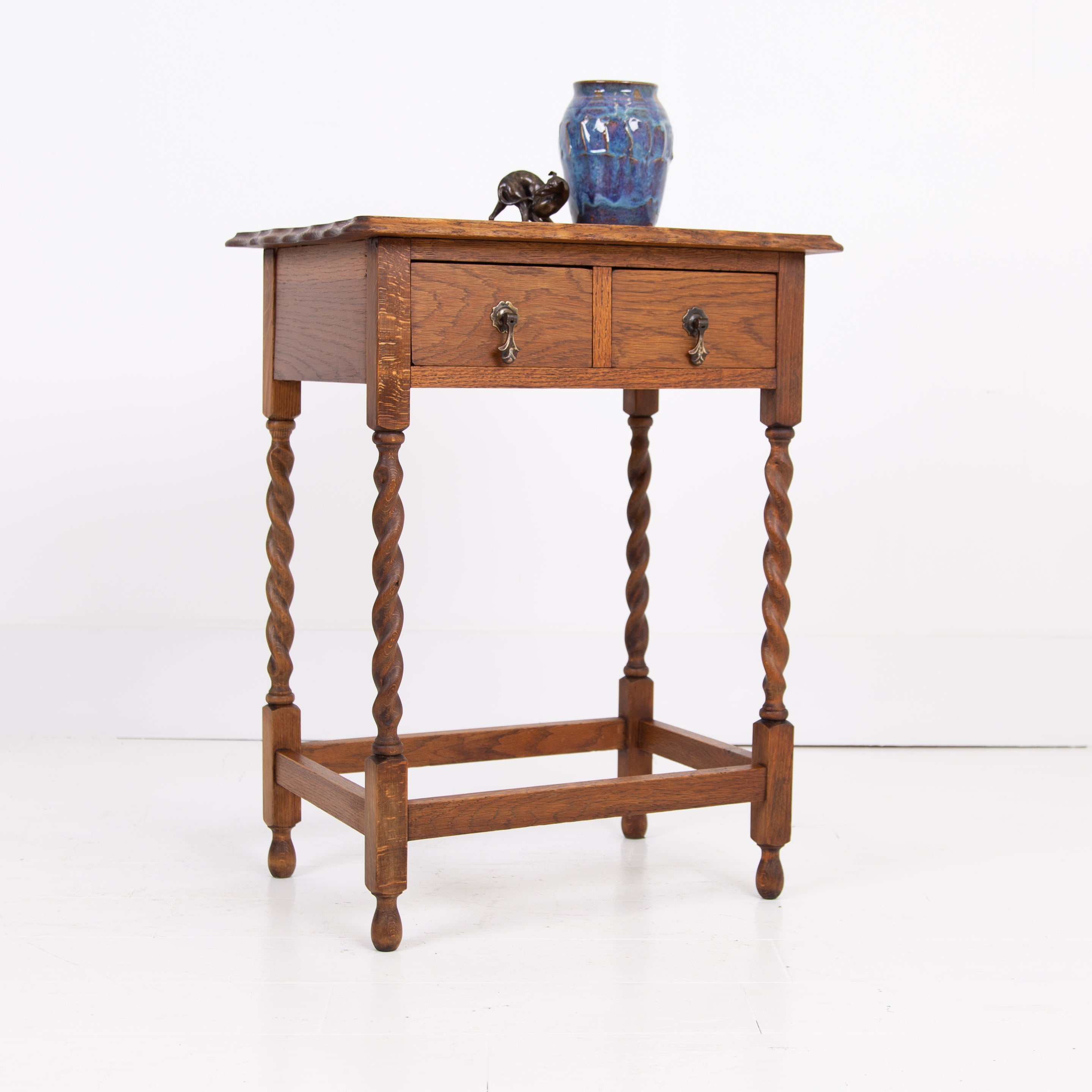 Lovely Little Oak 2 Drawer Side Table C1920