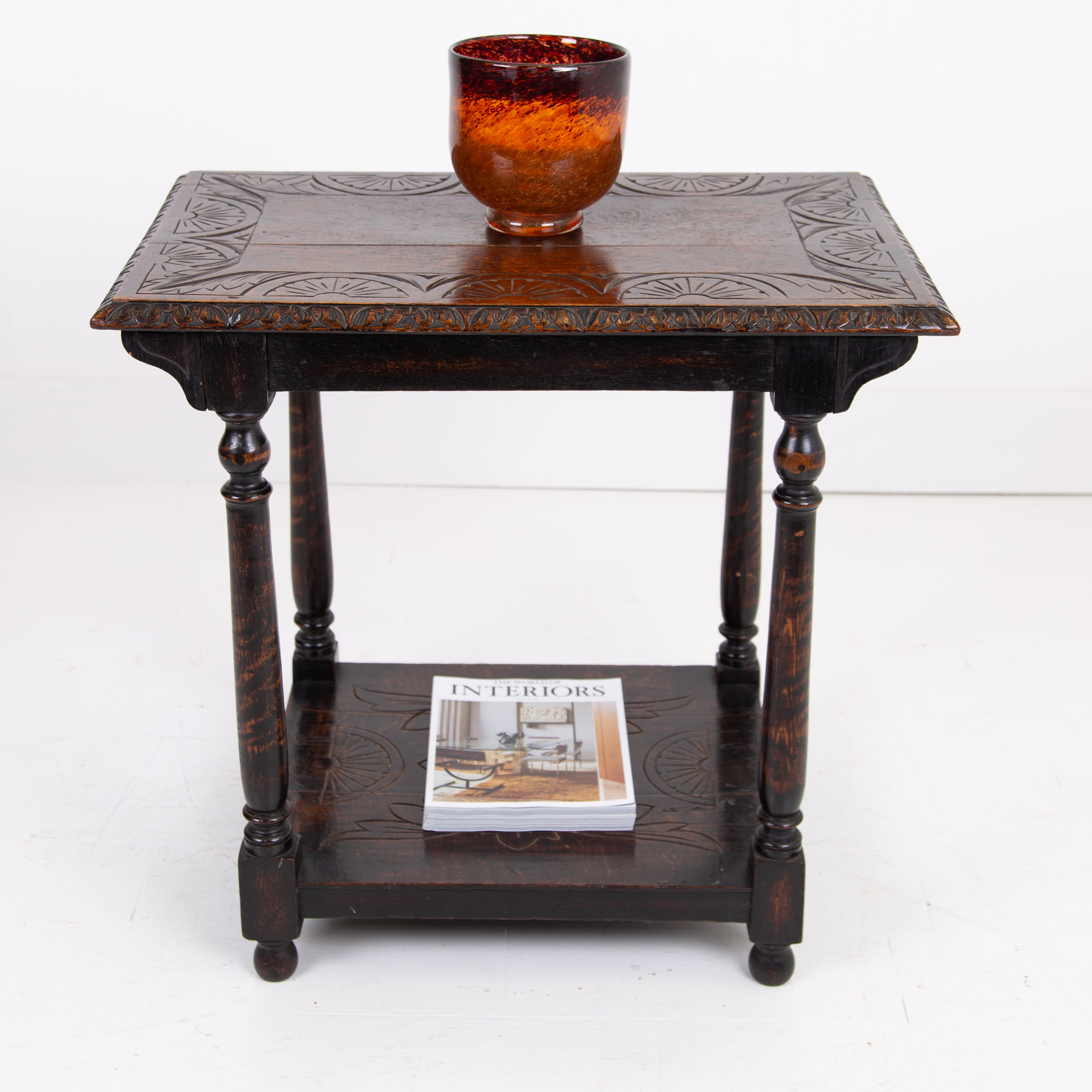 Attractive Victorian 2 Tier Oak Side Hall Table C1890