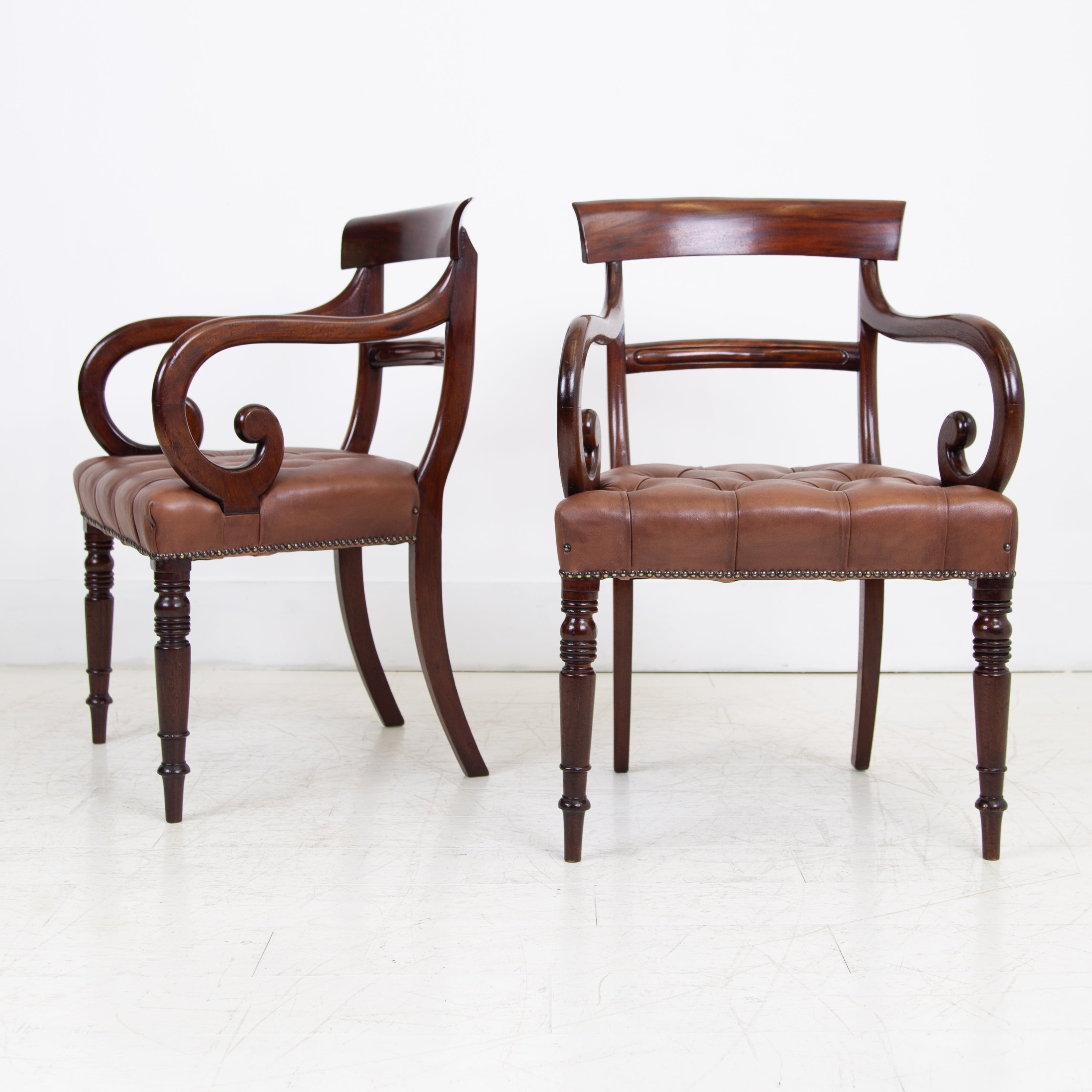 Antique Scroll Armchair Leather Seat C.1860 We Have 2