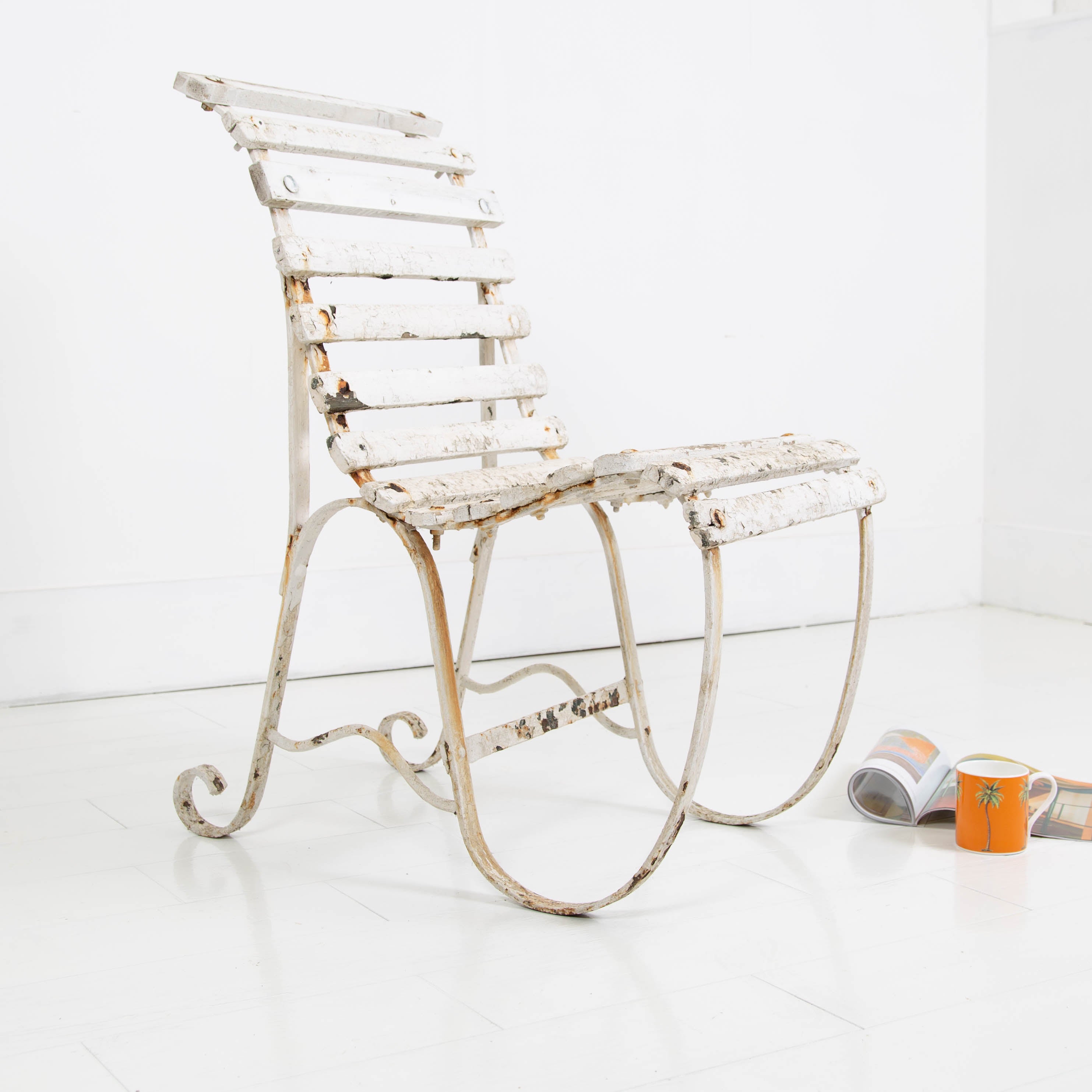 Edwardian Wrought Iron and Slatted Wood Garden Seat