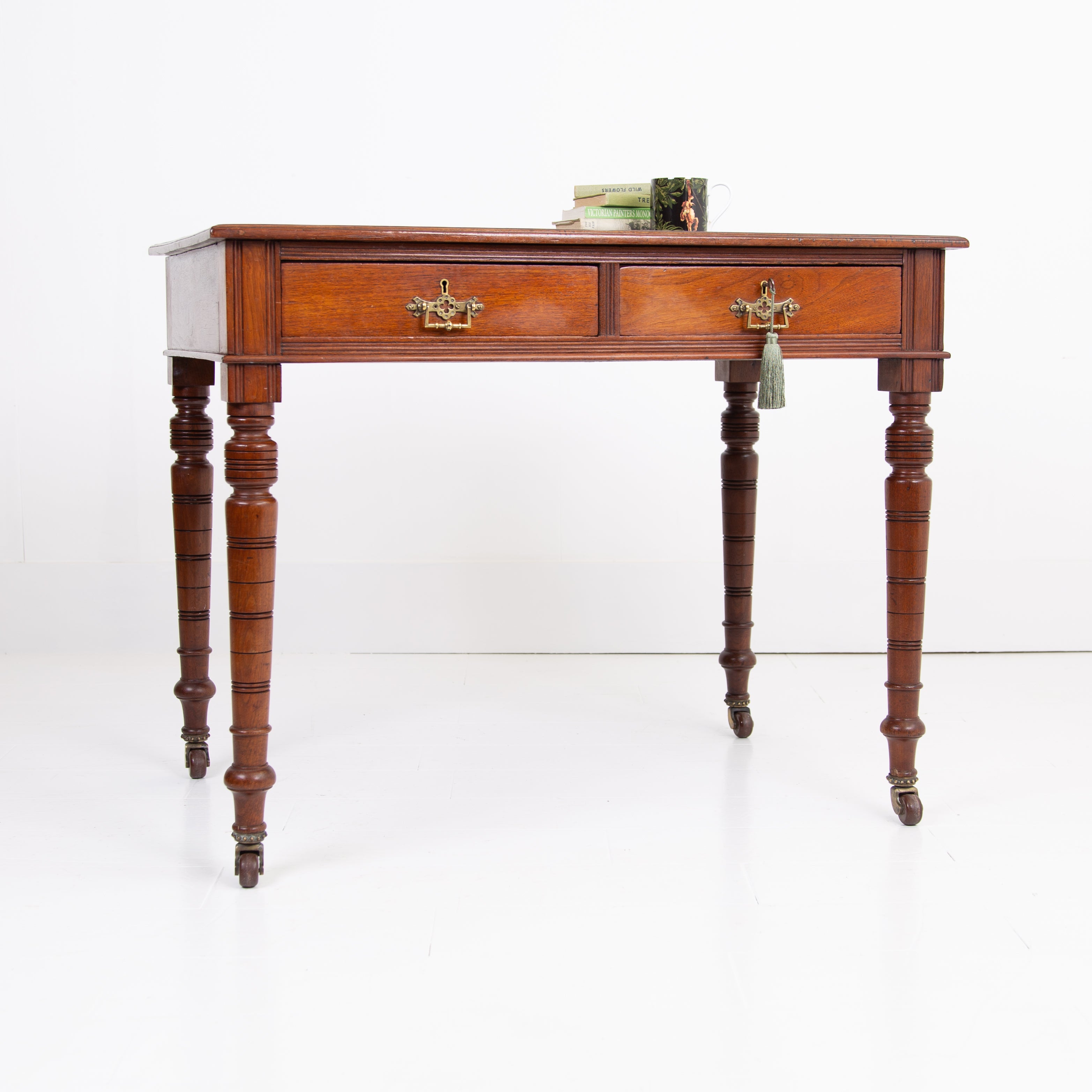 Delightful Victorian Leather Topped Walnut 2 Drawer Desk C1900