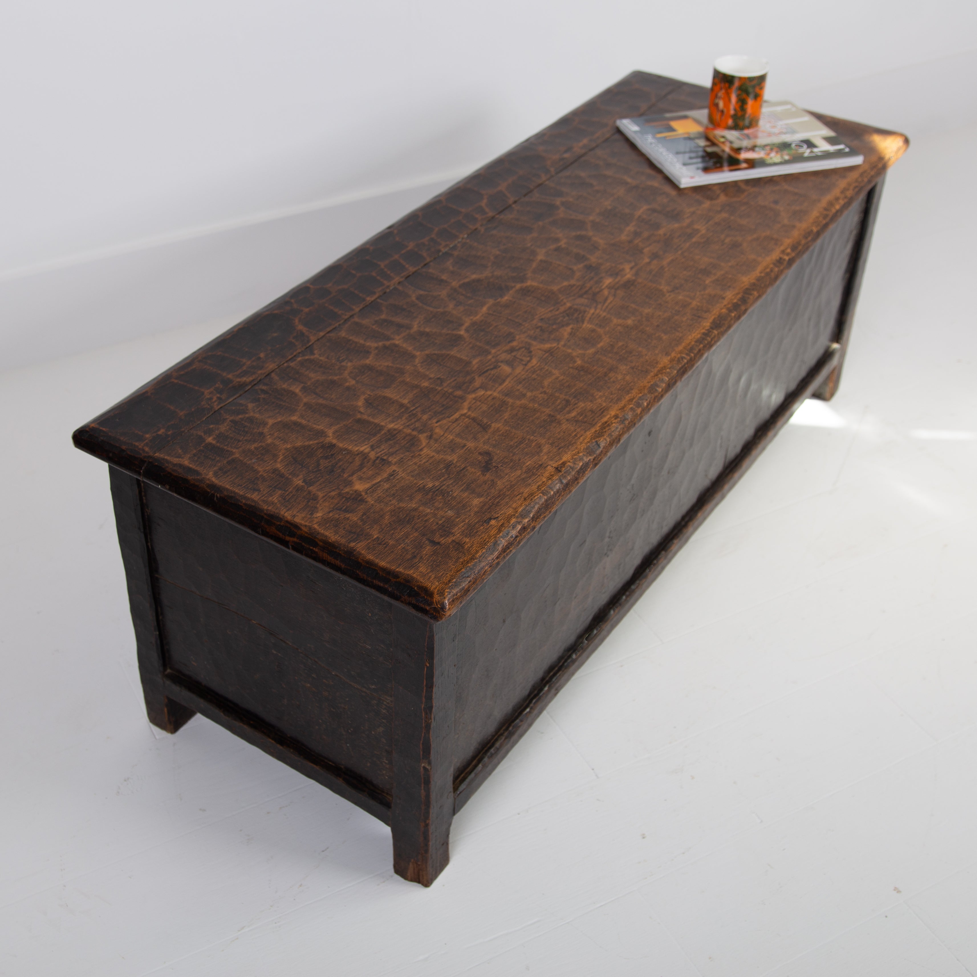 Arts and Crafts Yorkshire School Long Adzed Oak Chest